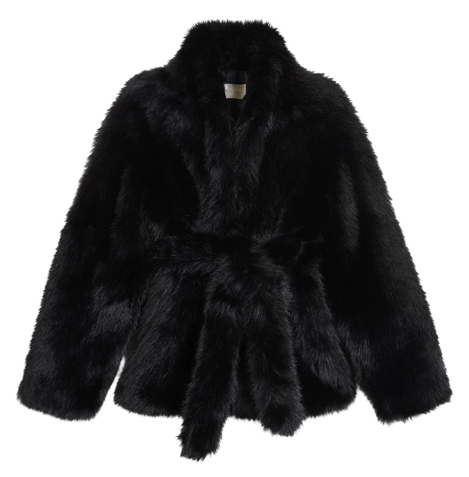 Gerade geschnittene Jacke mit Stehkragen in Felloptik und Gürtel VANESSA BRUNO Schwarz