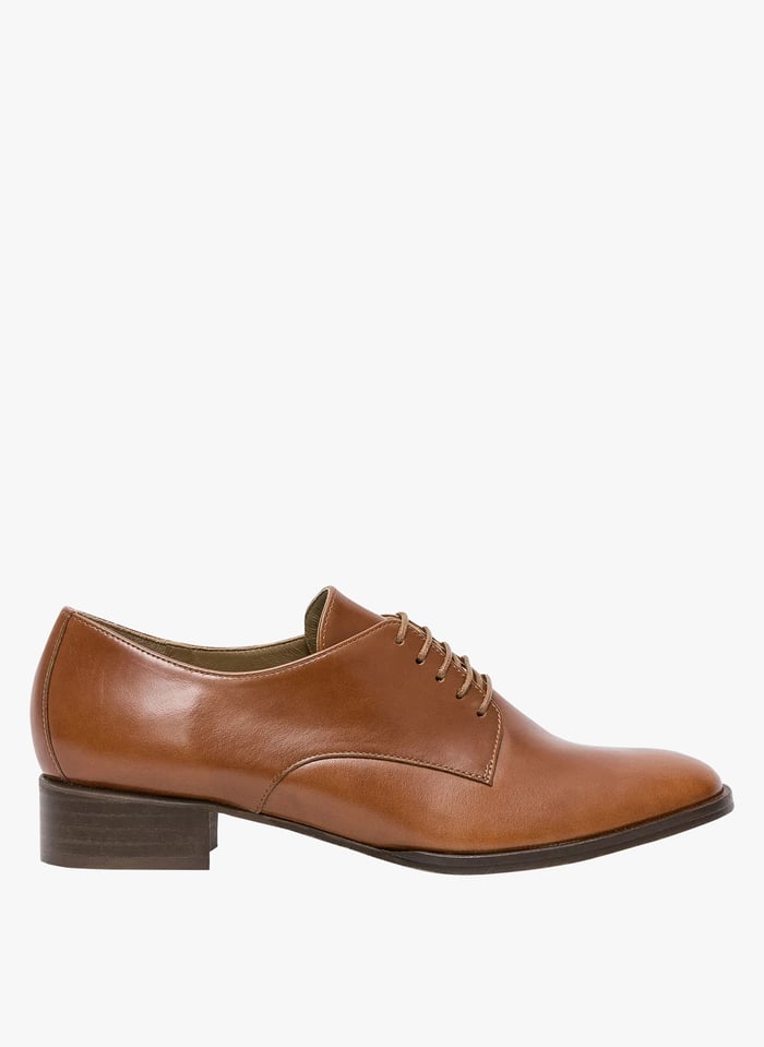 Brown Glazed leather Derby shoes