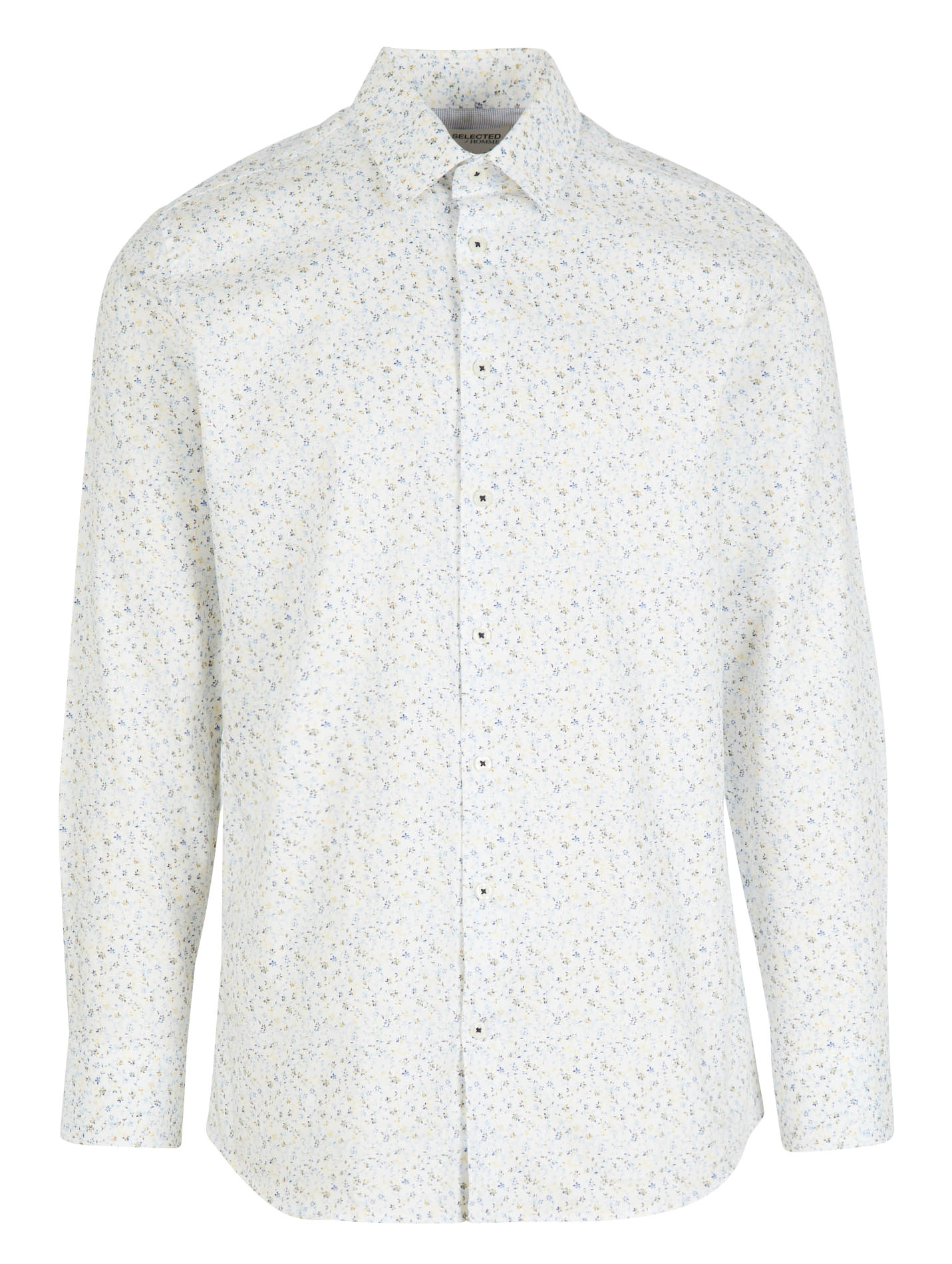 Slim-fit floral print cotton shirt with classic collar SELECTED White