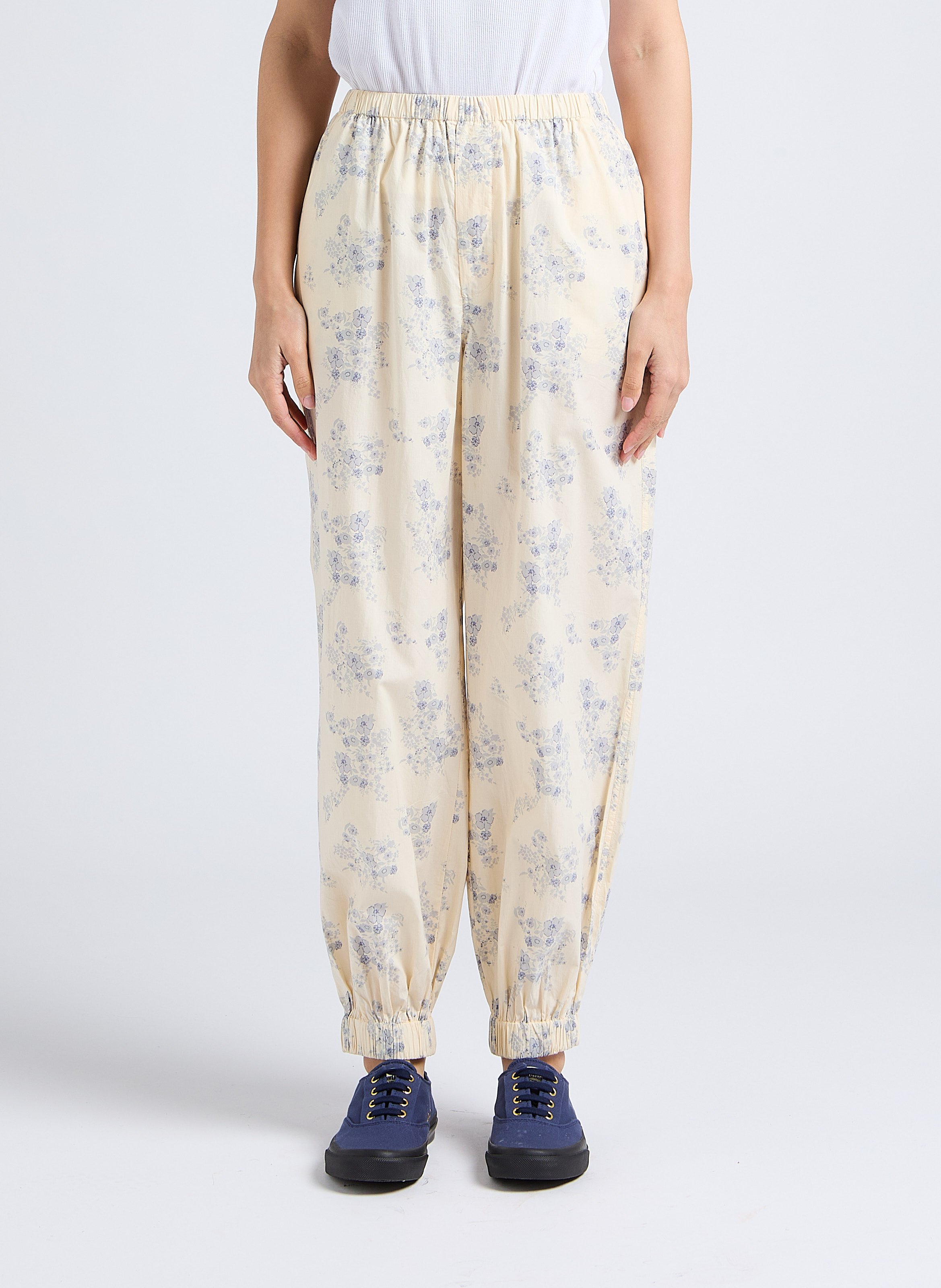 High-waisted straight printed cotton pants LAURENCE BRAS Blue