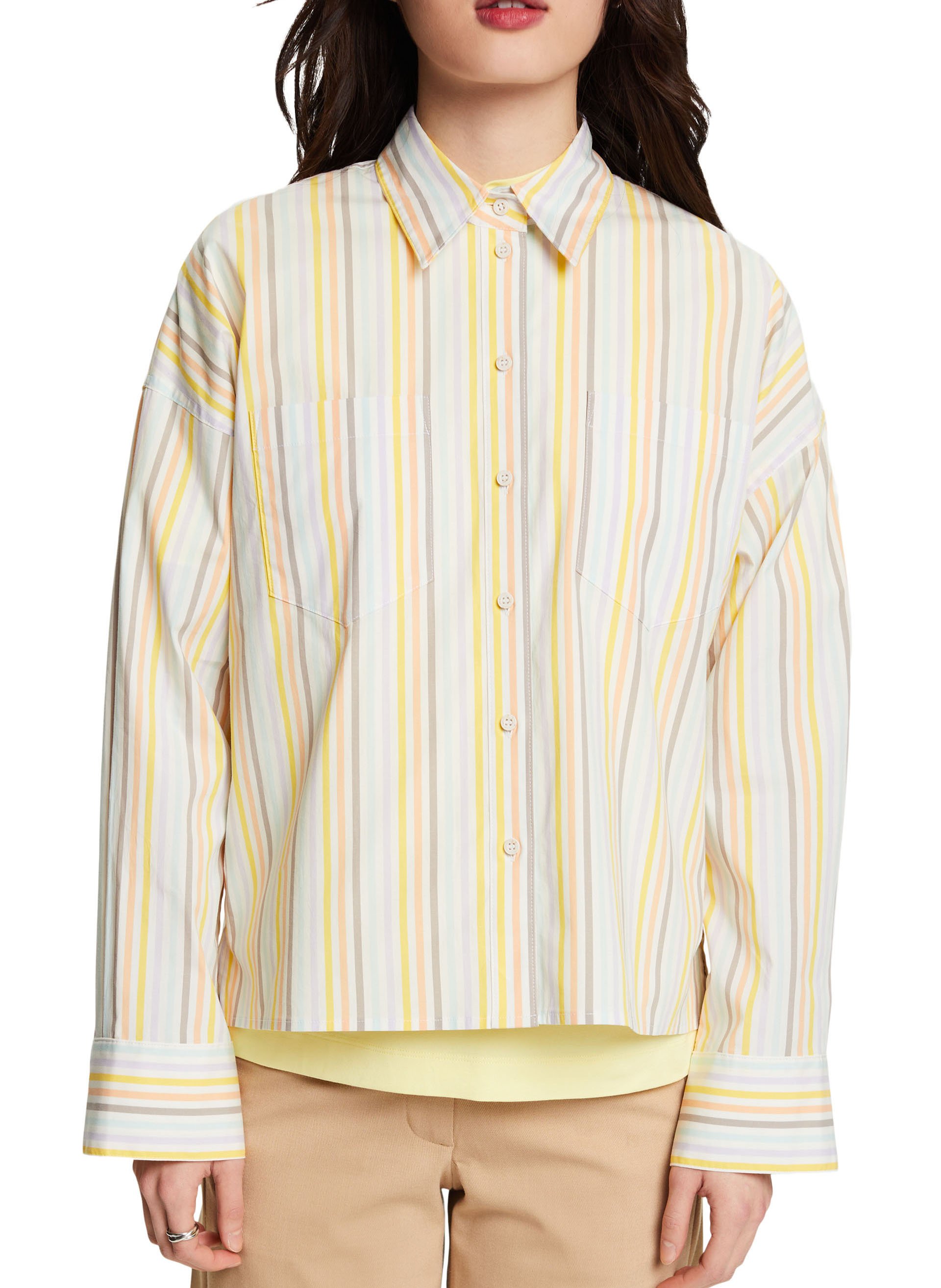 Chemise oversize col classique en coton mélangé rayé ESPRIT Blanc