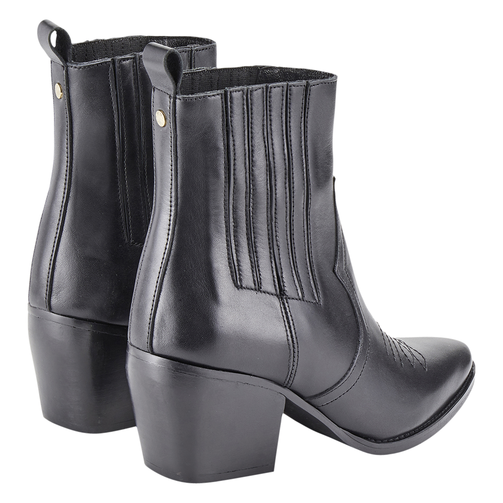 Western Chelsea Leather Ankle Boots COSMOPARIS Black