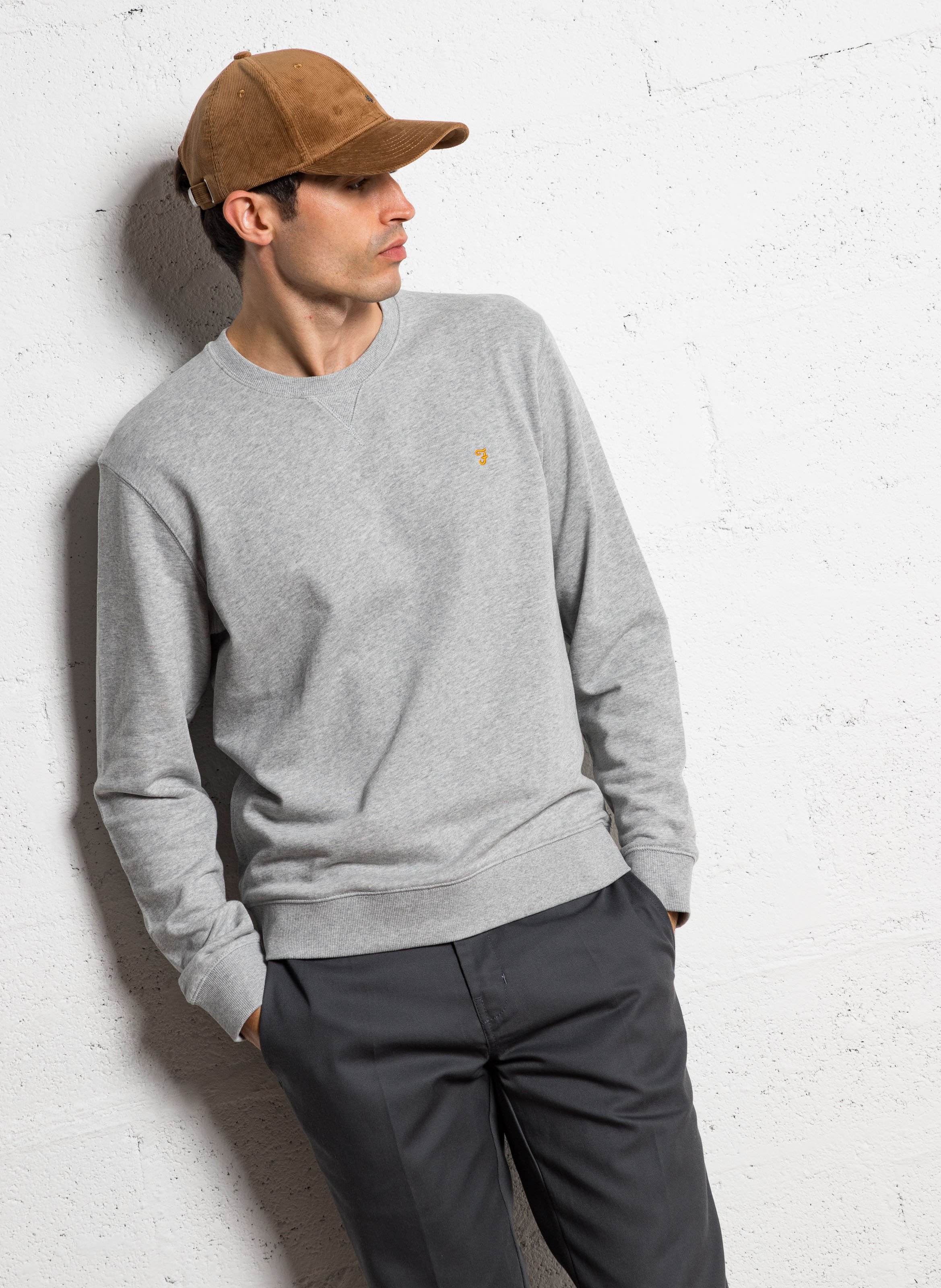 Slim-fit round-neck organic cotton sweatshirt FARAH Silver