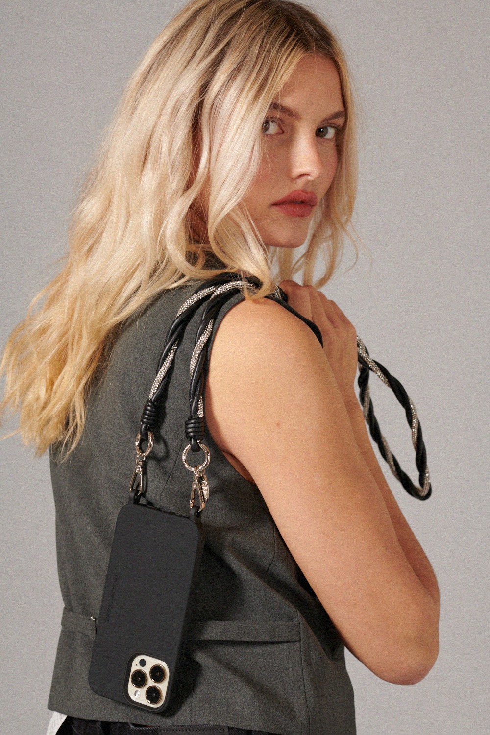 Faux leather phone chain LA COQUE FRANCAISE Black