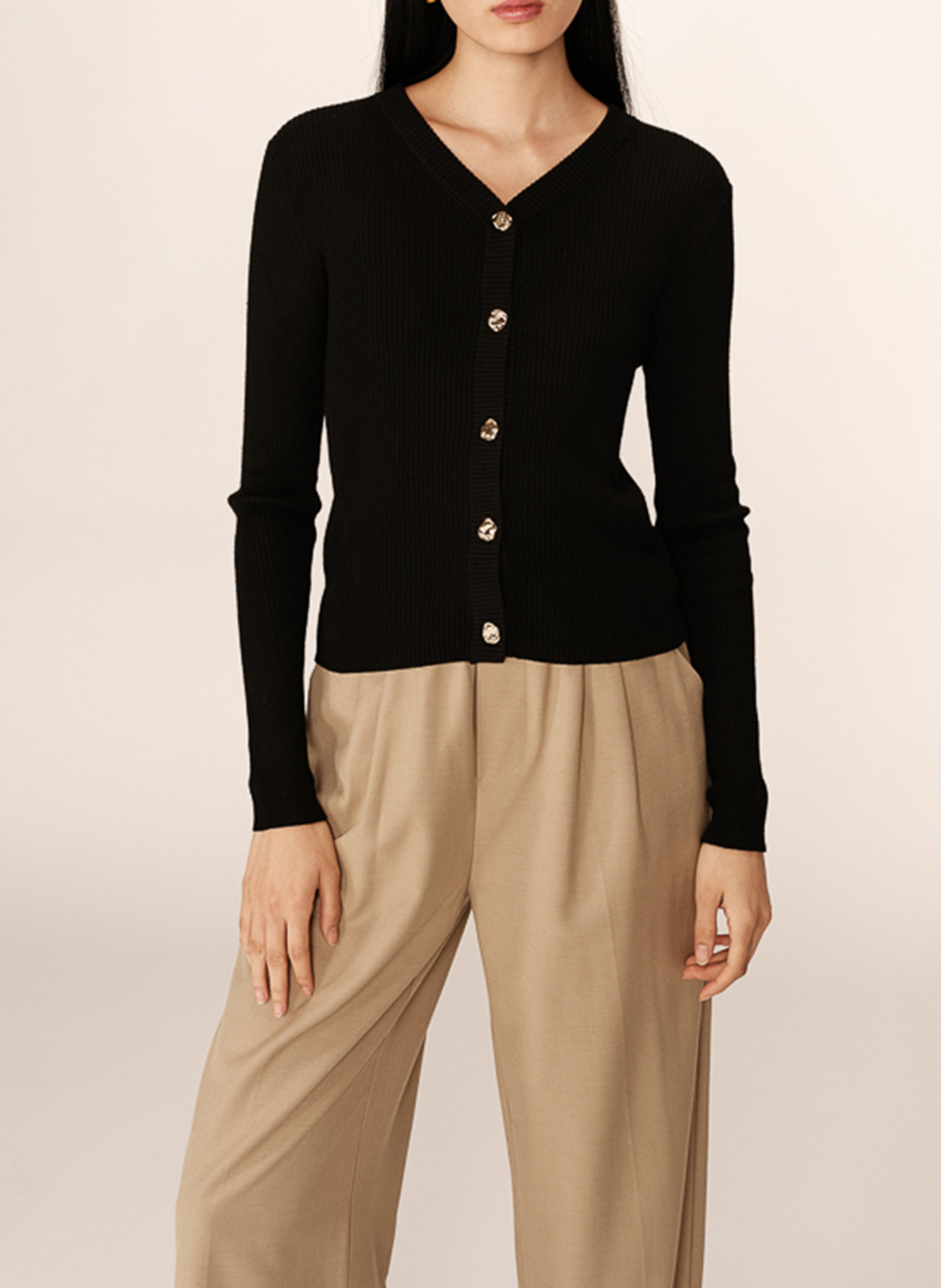 Fitted ribbed knit cardigan GRACE ET MILA Black
