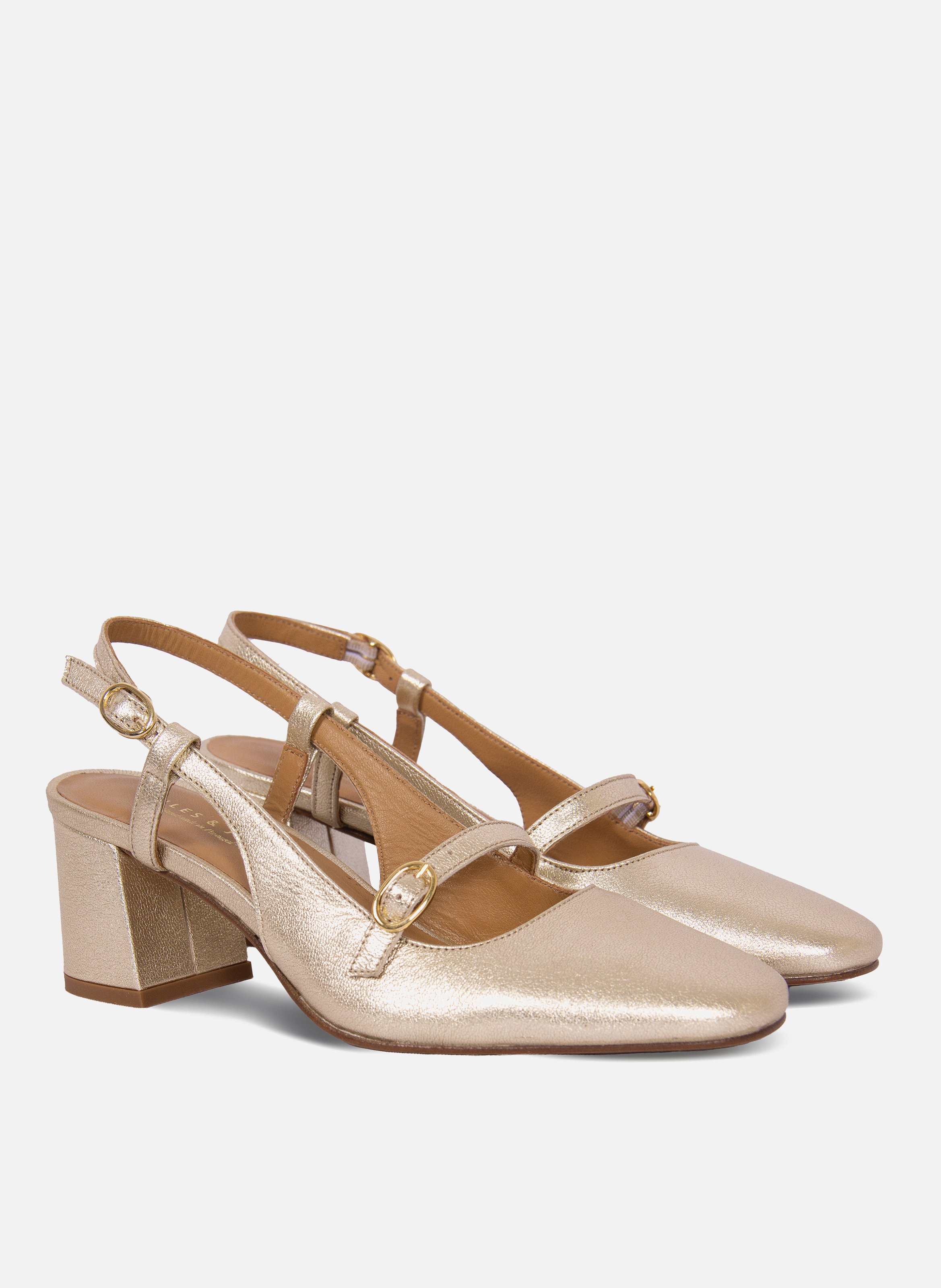 Metallic leather slingback pumps JULES & JENN Golden
