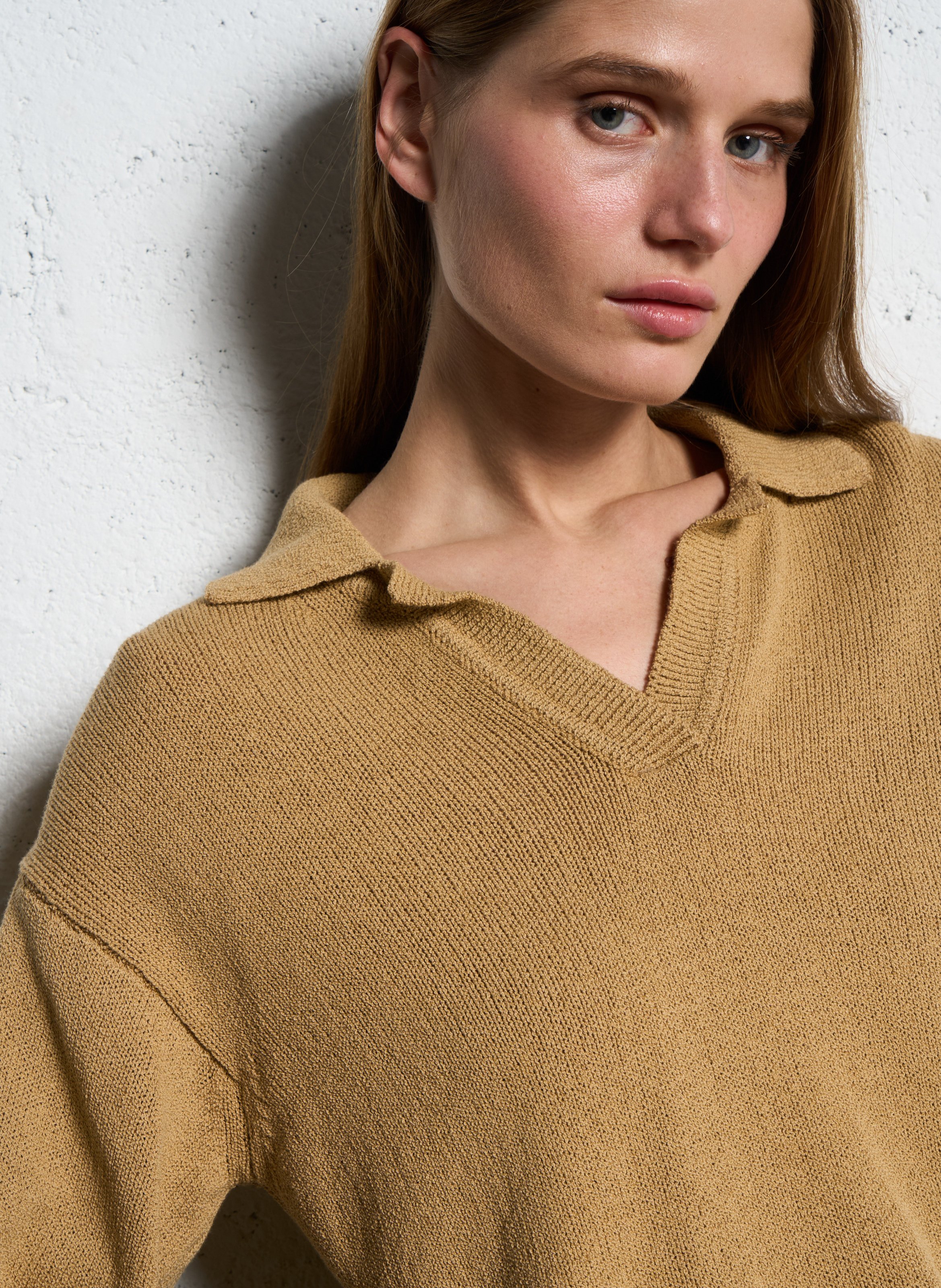 Polo en coton et lin mélangés POMANDERE Beige