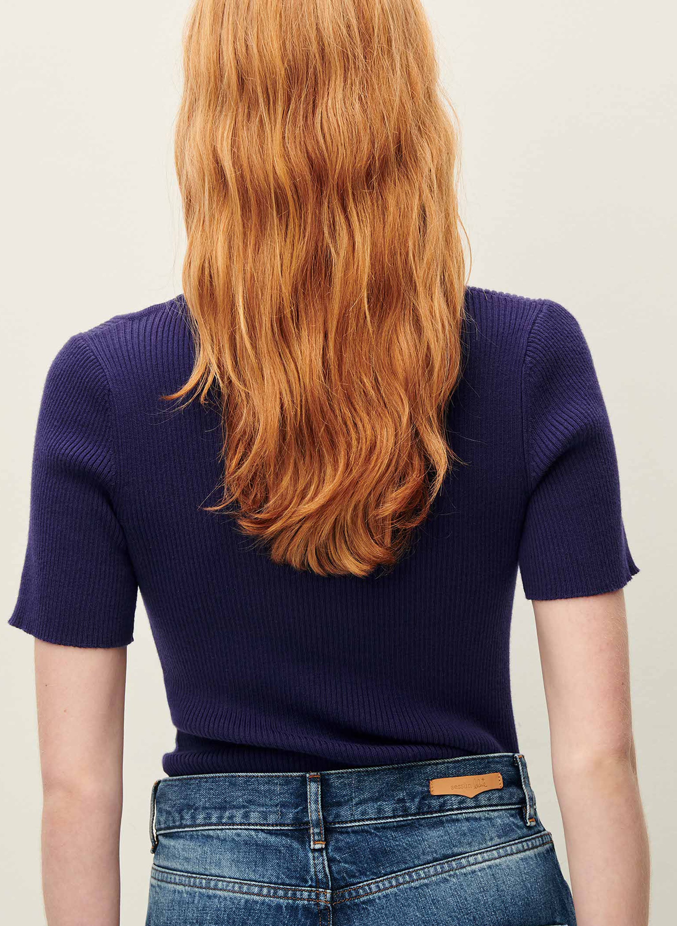 Pull moulant col rond en coton SESSUN Bleu