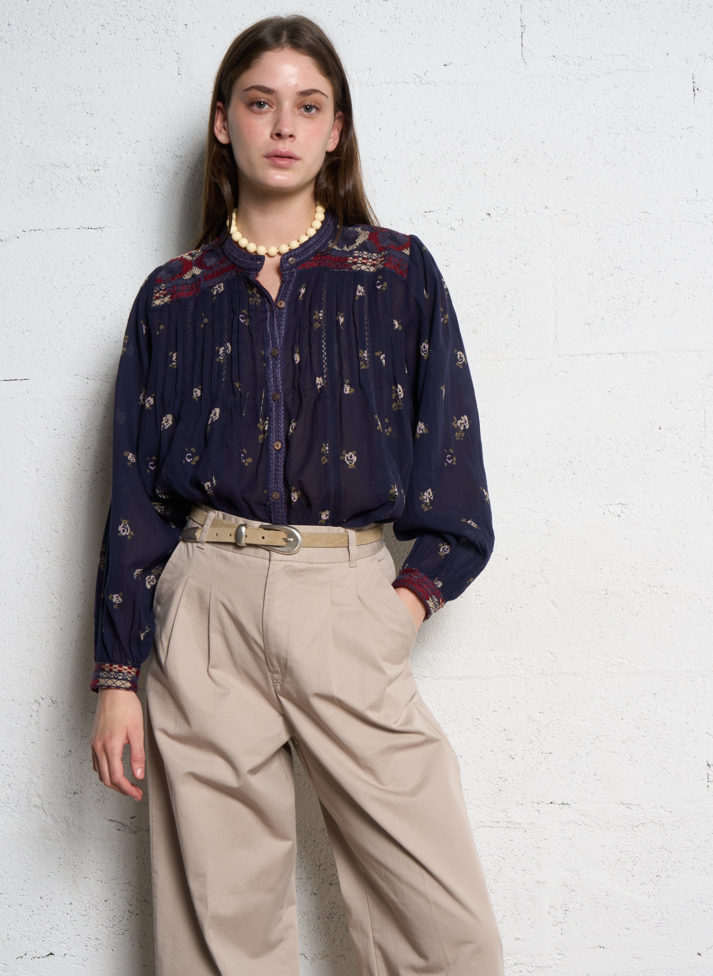 Round neck blouse with floral print MAISON HOTEL Blue