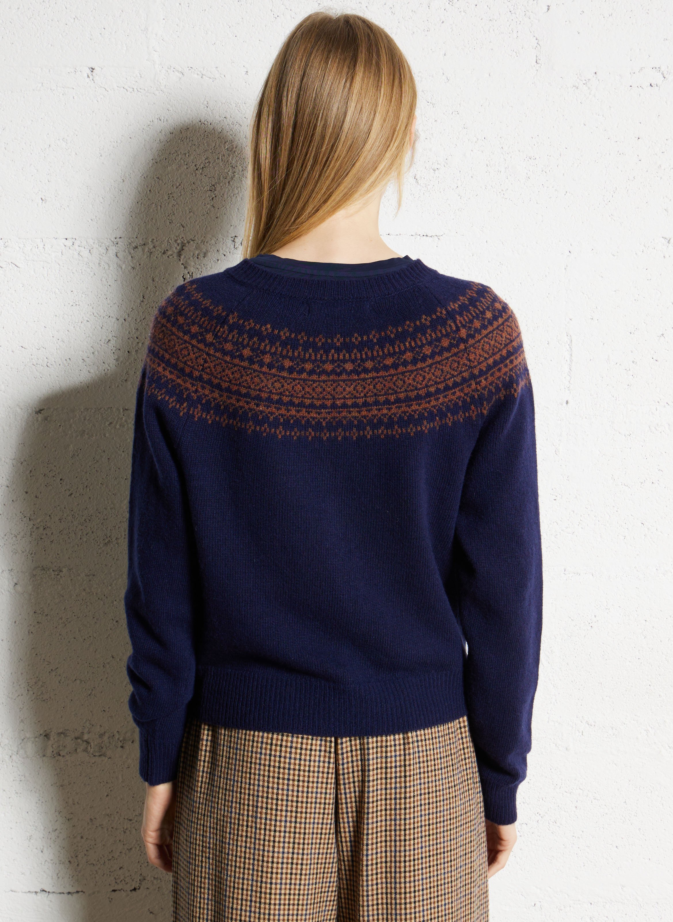 Gilet droit col bateau jacquard en laine mélangée NICE THINGS Bleu