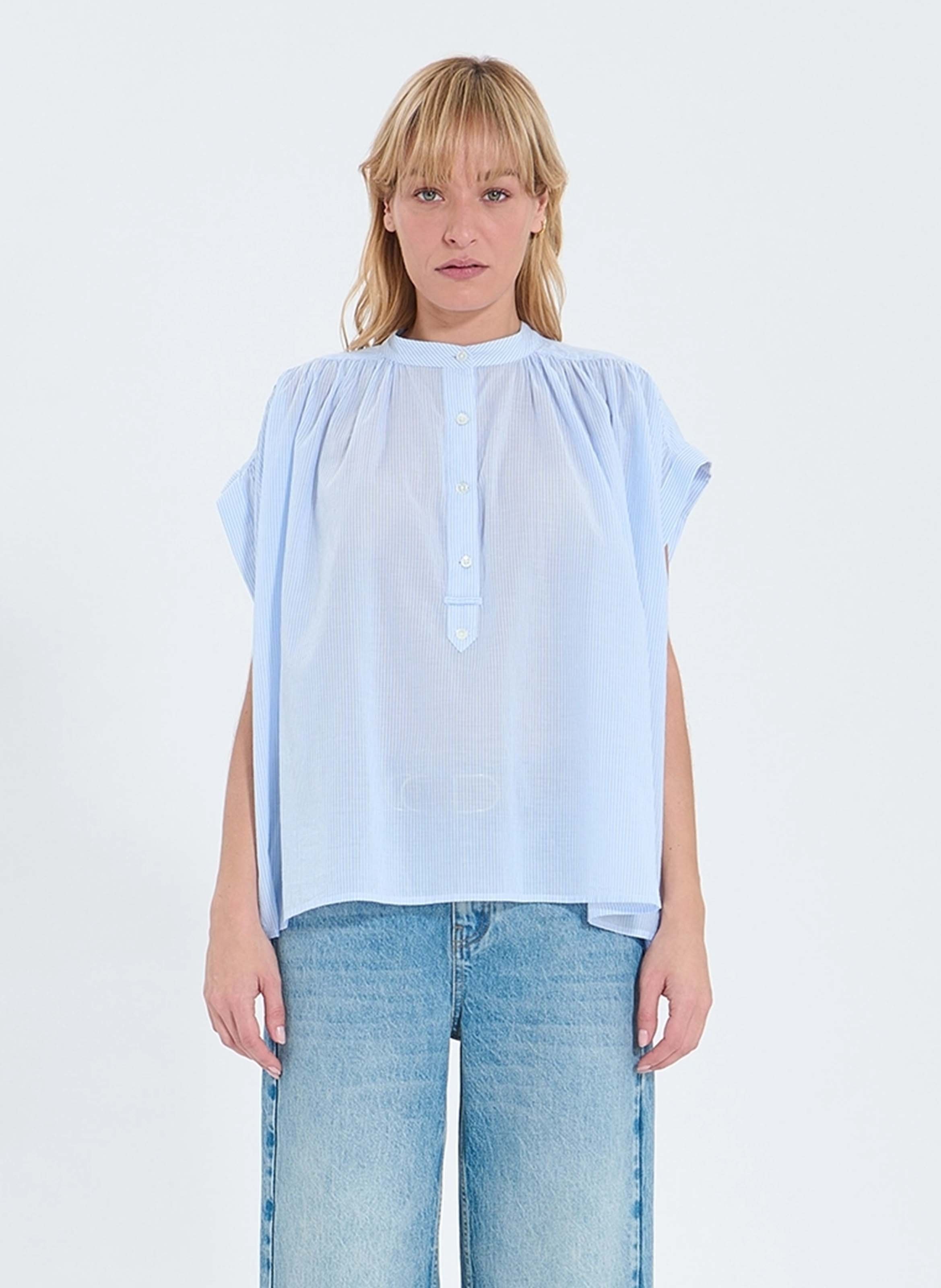 Wijde gestreepte blouse met korte mouwen ZAPA Wit