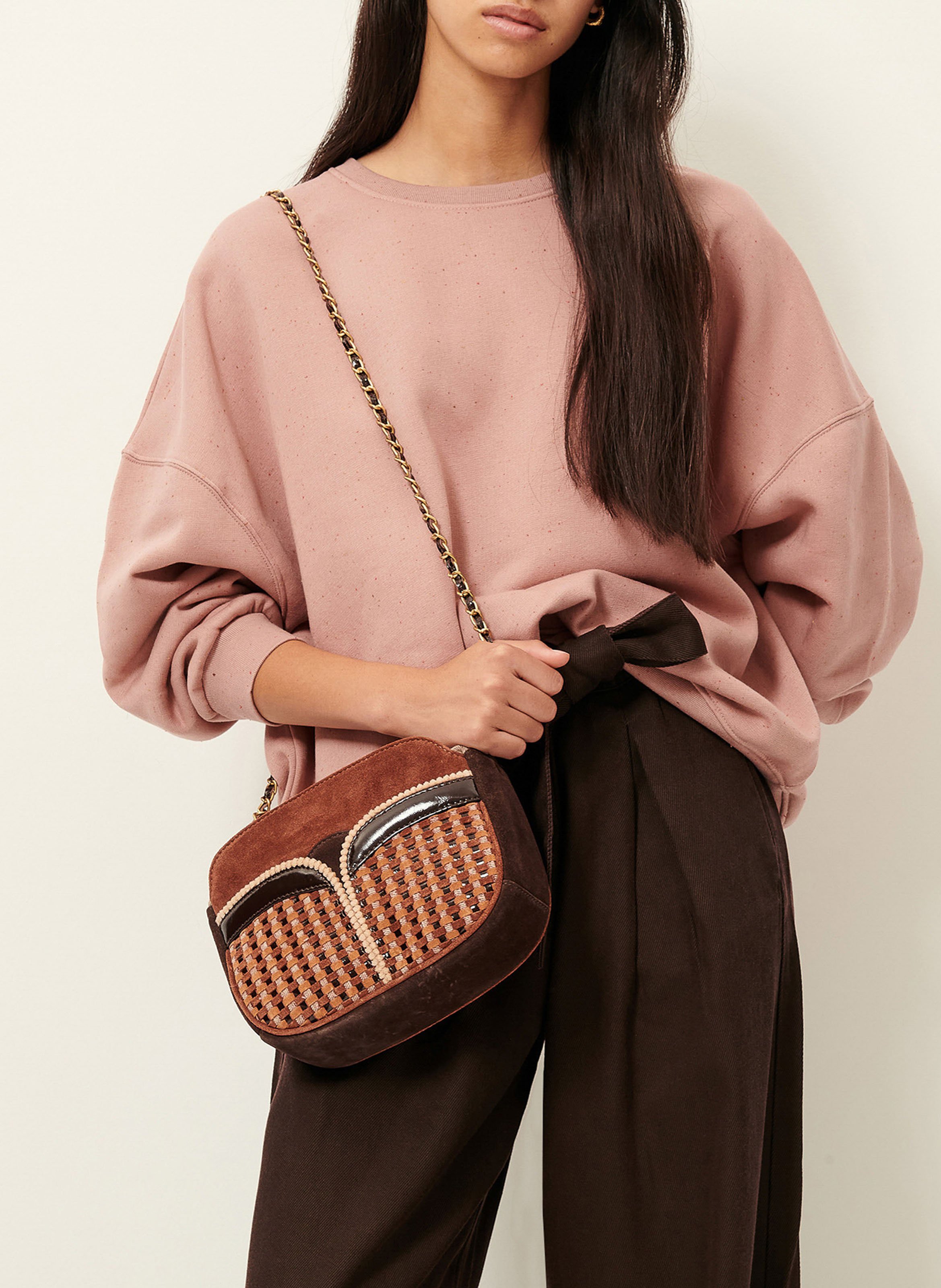 Loose-fit round-neck flecked organic cotton-blend sweater SESSUN Pink