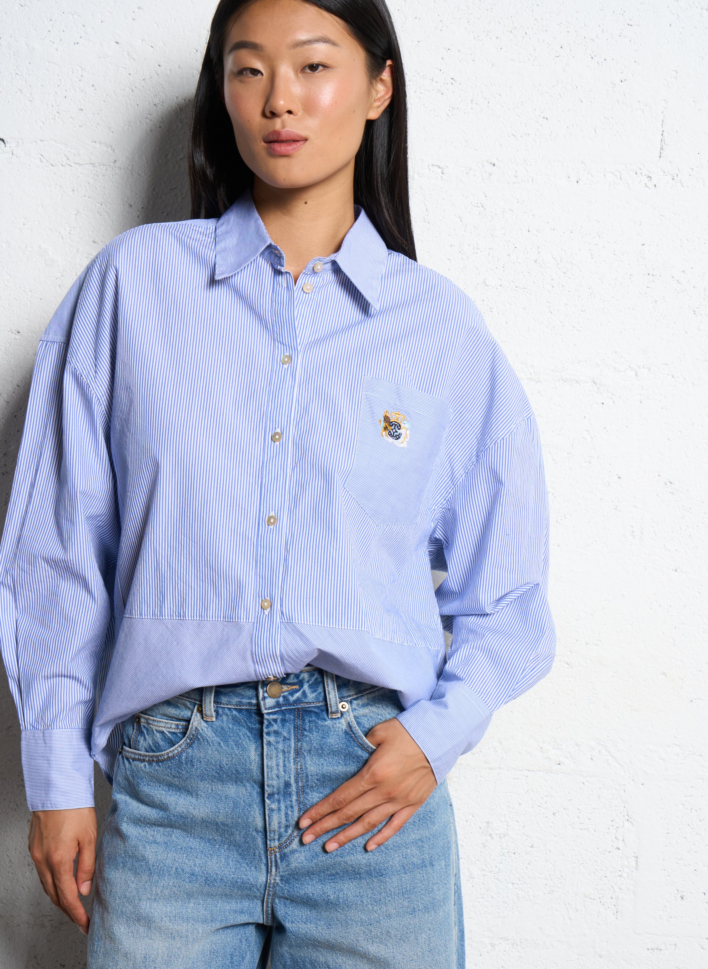 Chemise oversize en coton rayé MOMONI Bleu