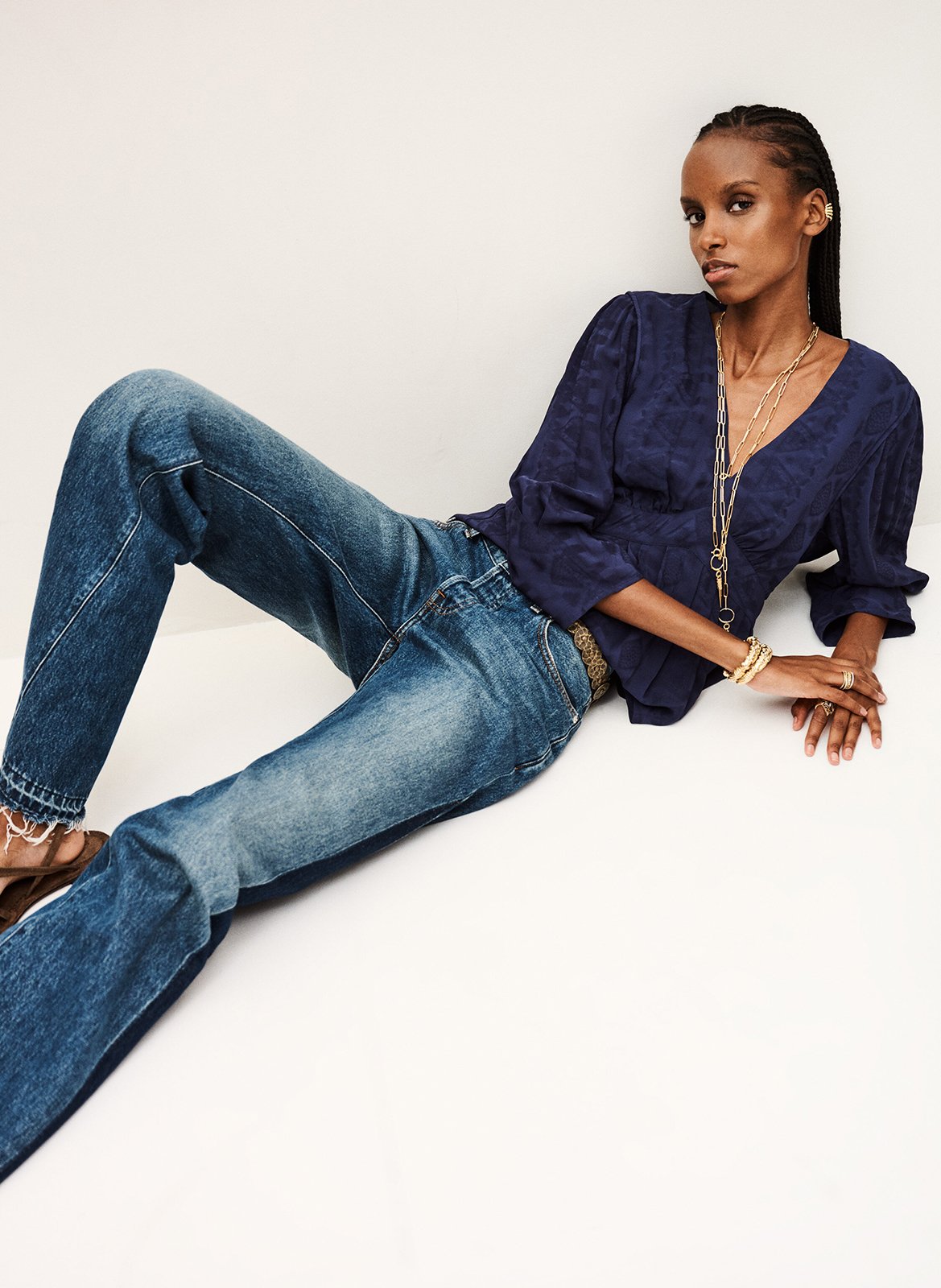 Top col V en jacquard BA&SH Bleu