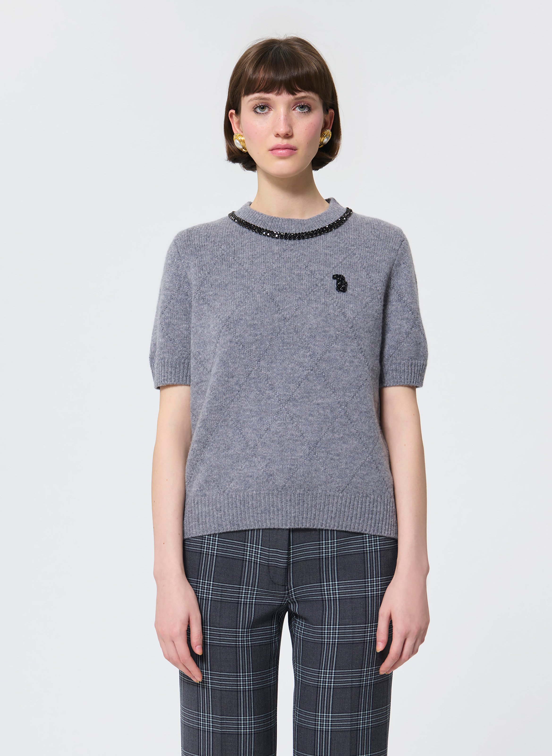 Pull droit col rond en laine TARA JARMON Gris