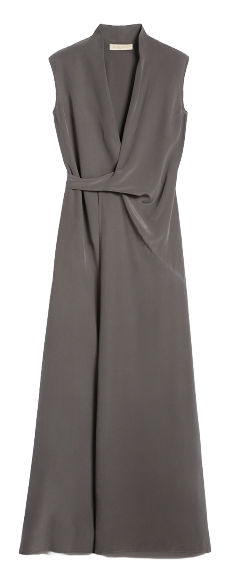 Robe longue portefeuille sans manches en soie Gris