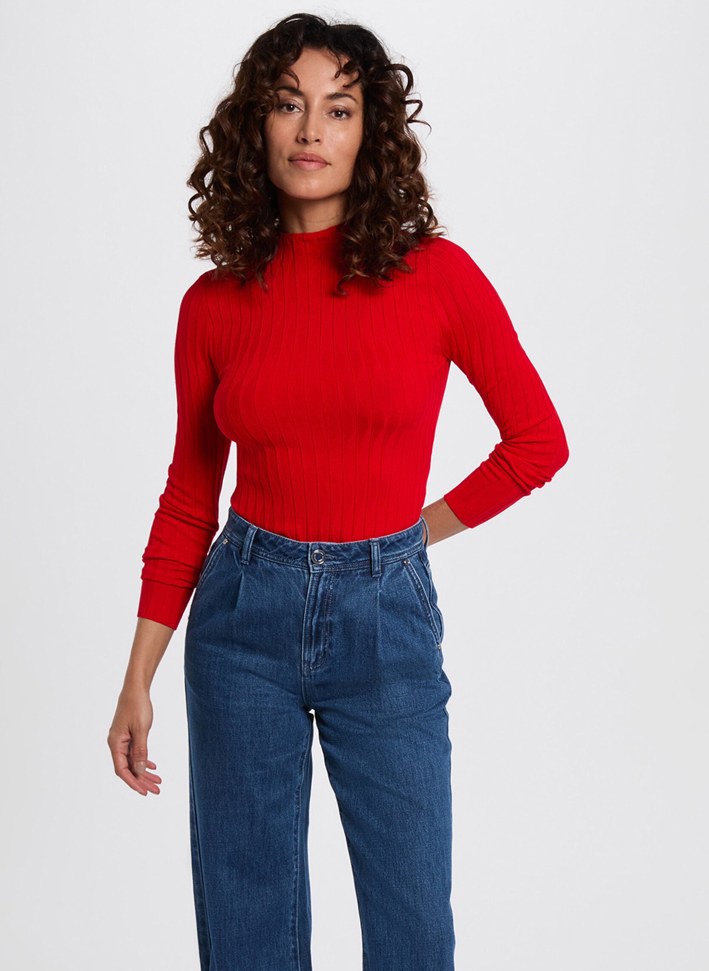 Nauwsluitende trui met opstaande kraag  MORGAN Rood