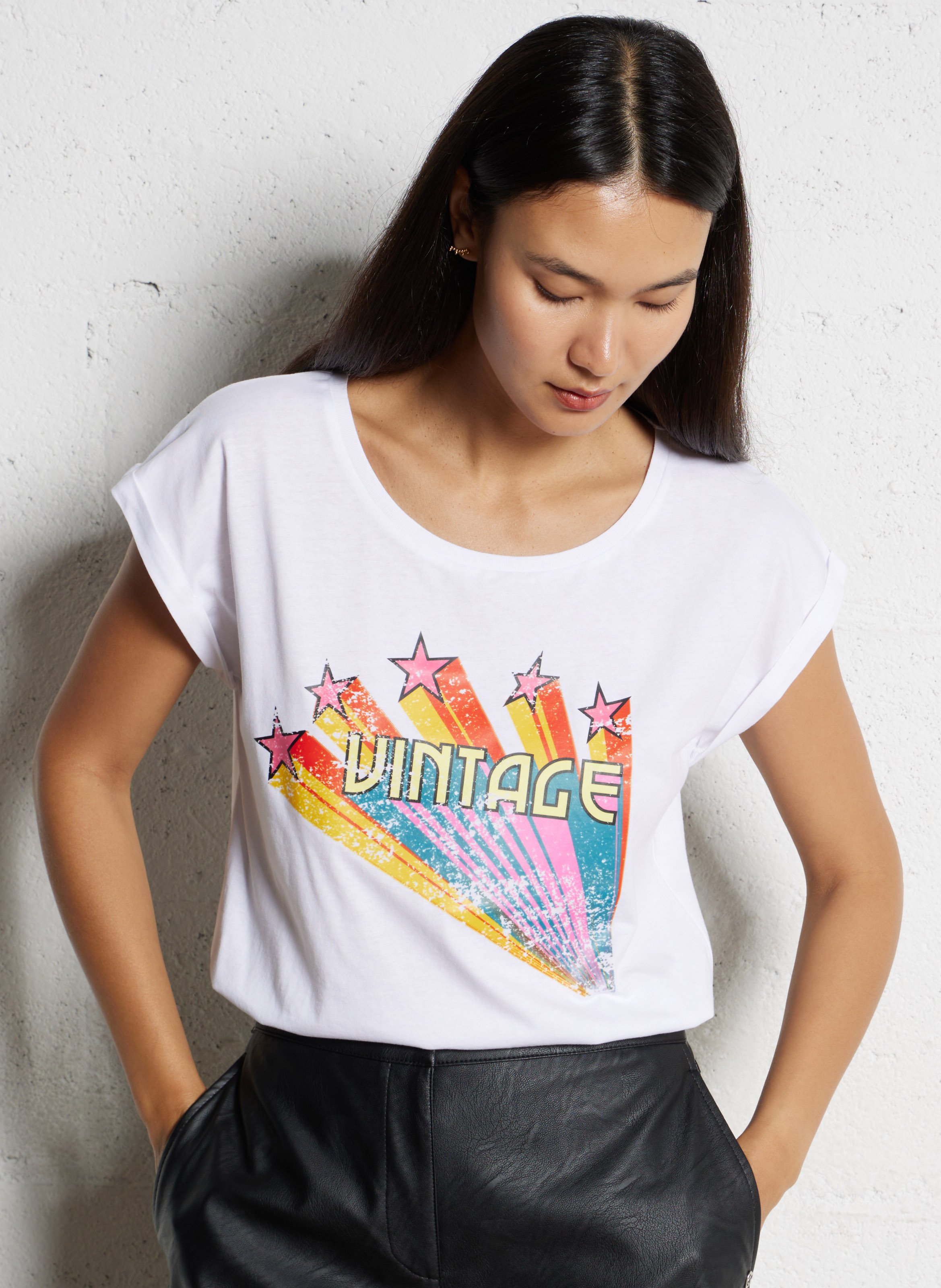 Tee-shirt col rond imprimé en coton PLEASE Blanc