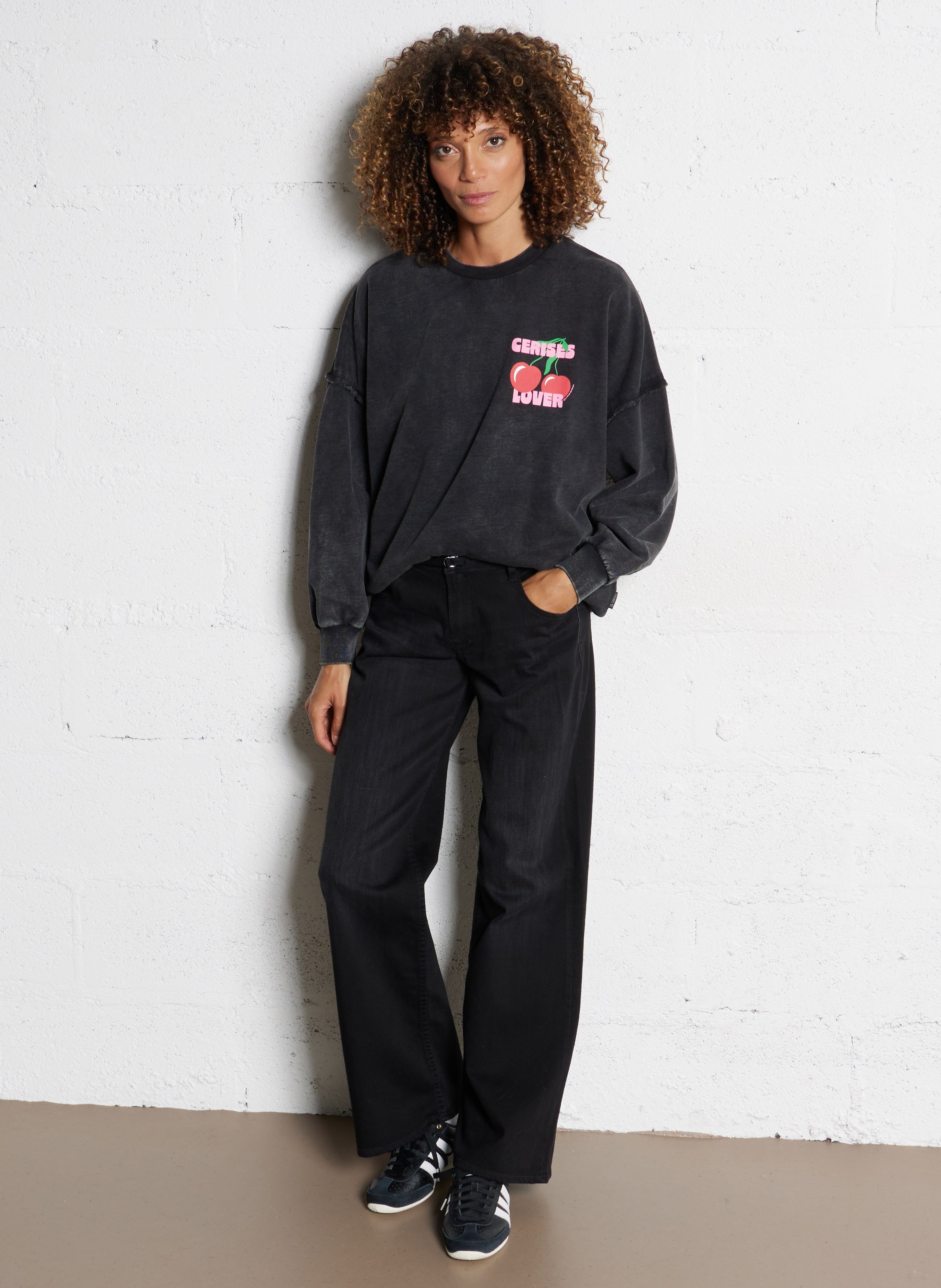 Jean évasé en coton mélangé LE TEMPS DES CERISES Noir