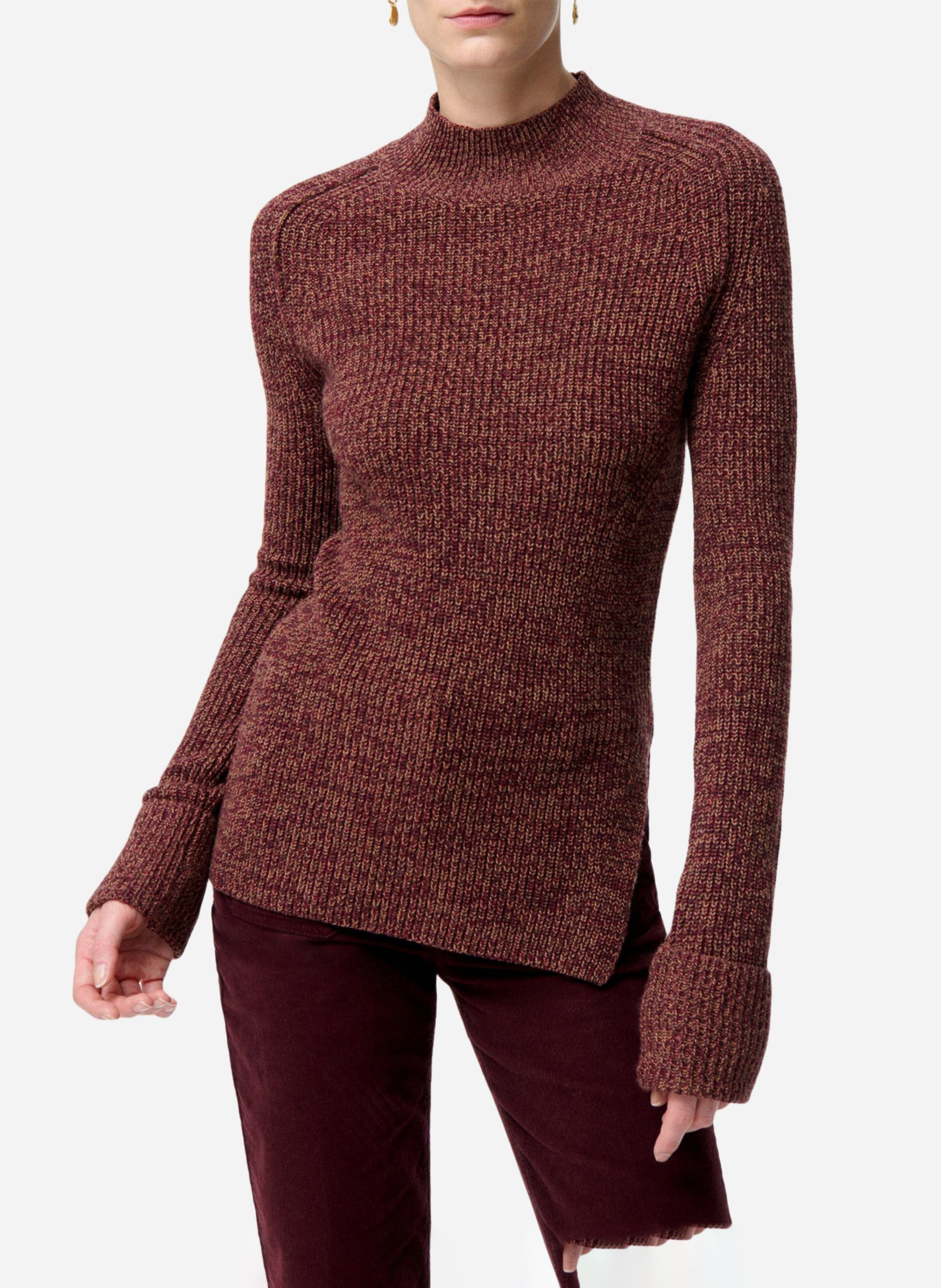 Pull ajusté col montant en coton et laine VANESSA BRUNO Violet