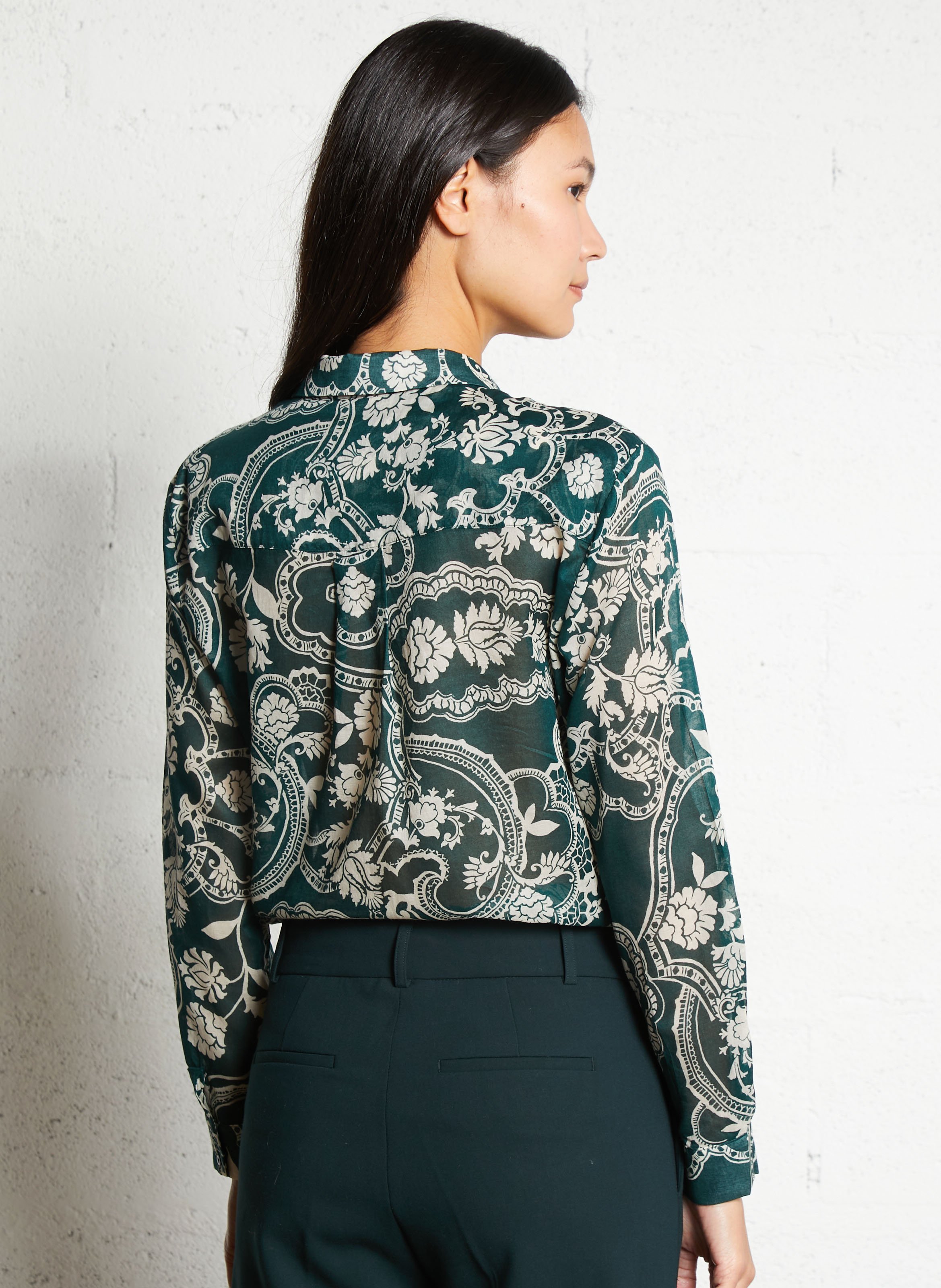 Chemise droite imprimée en coton MAISON 123 Vert