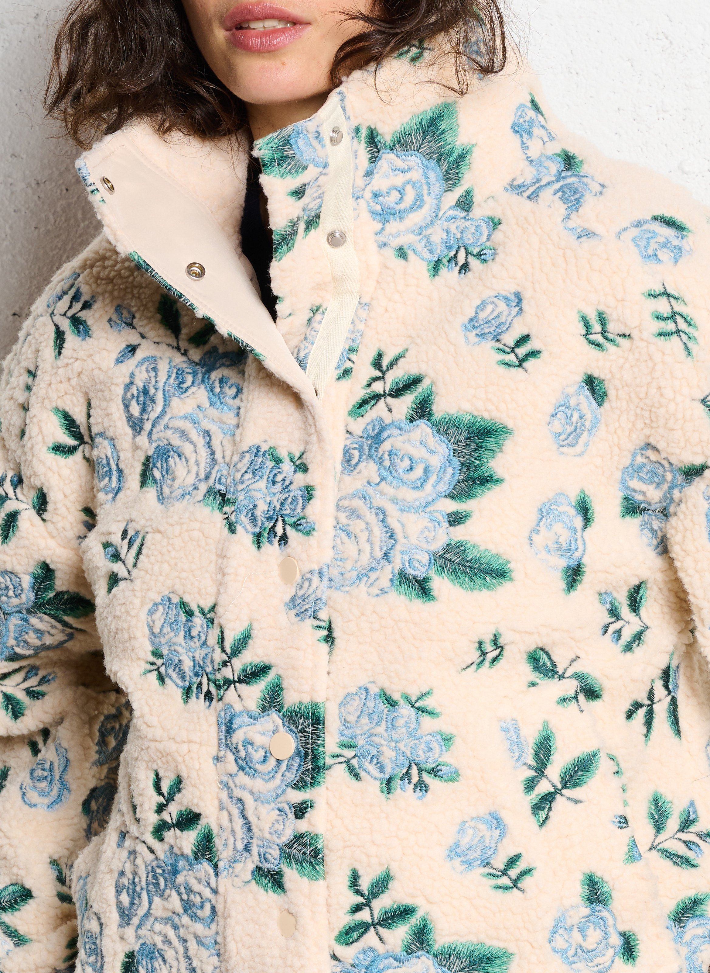 Veste oversize col montant brodée THE TINY BIG SISTER Beige