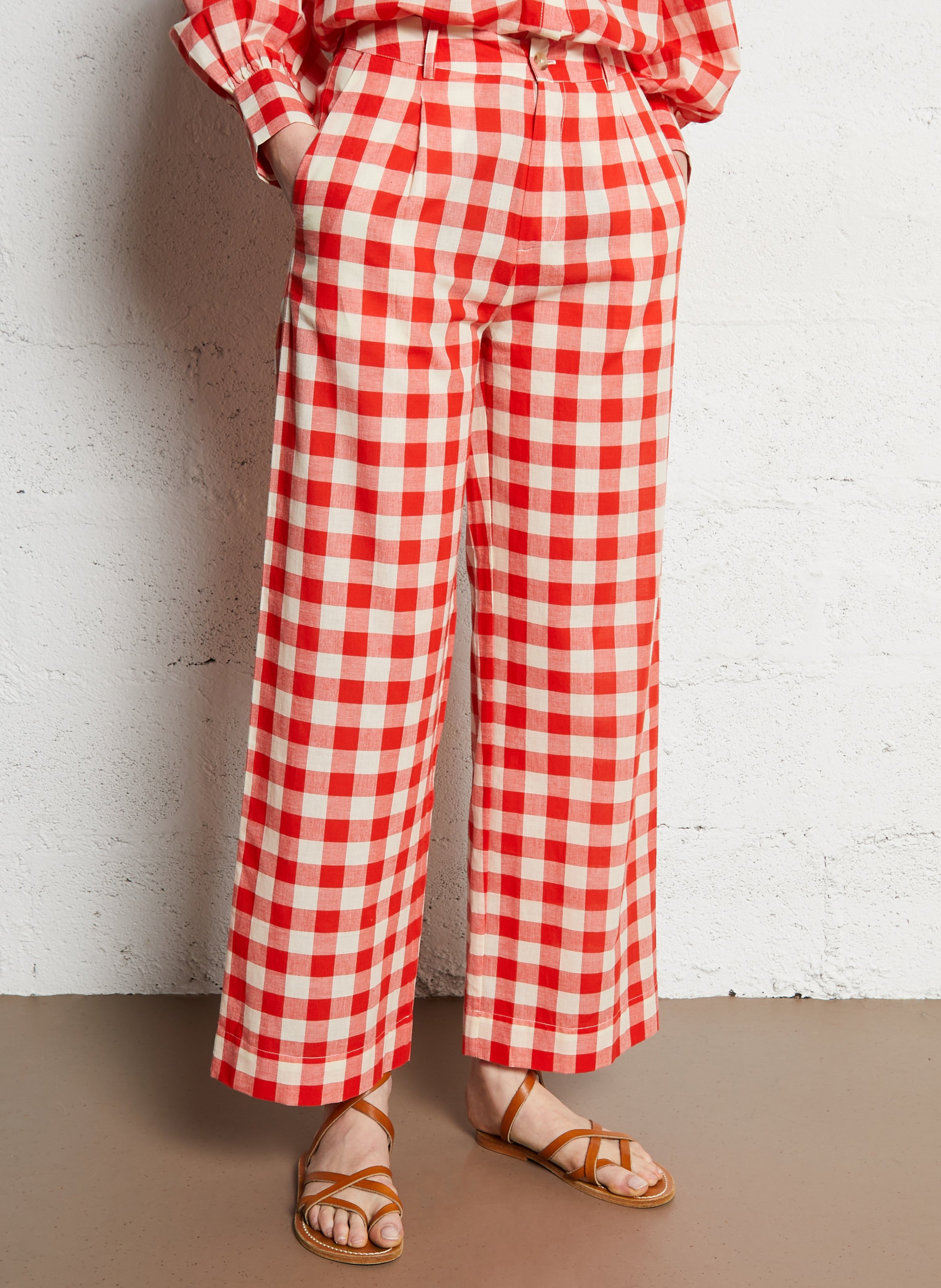 Wide-leg organic cotton pants EMILE ET IDA Red