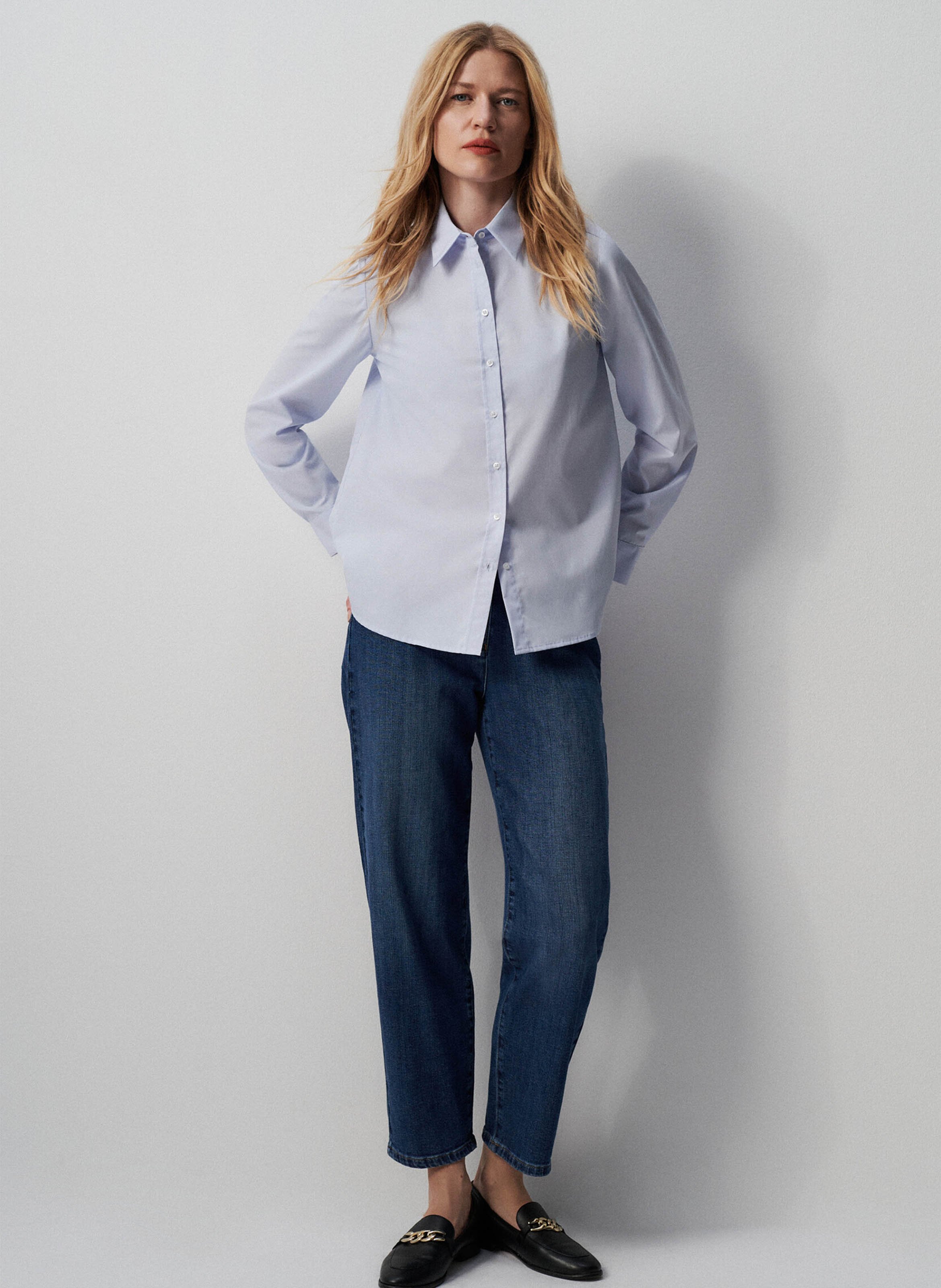 Fitted cotton shirt with classic collar CAROLL Blue