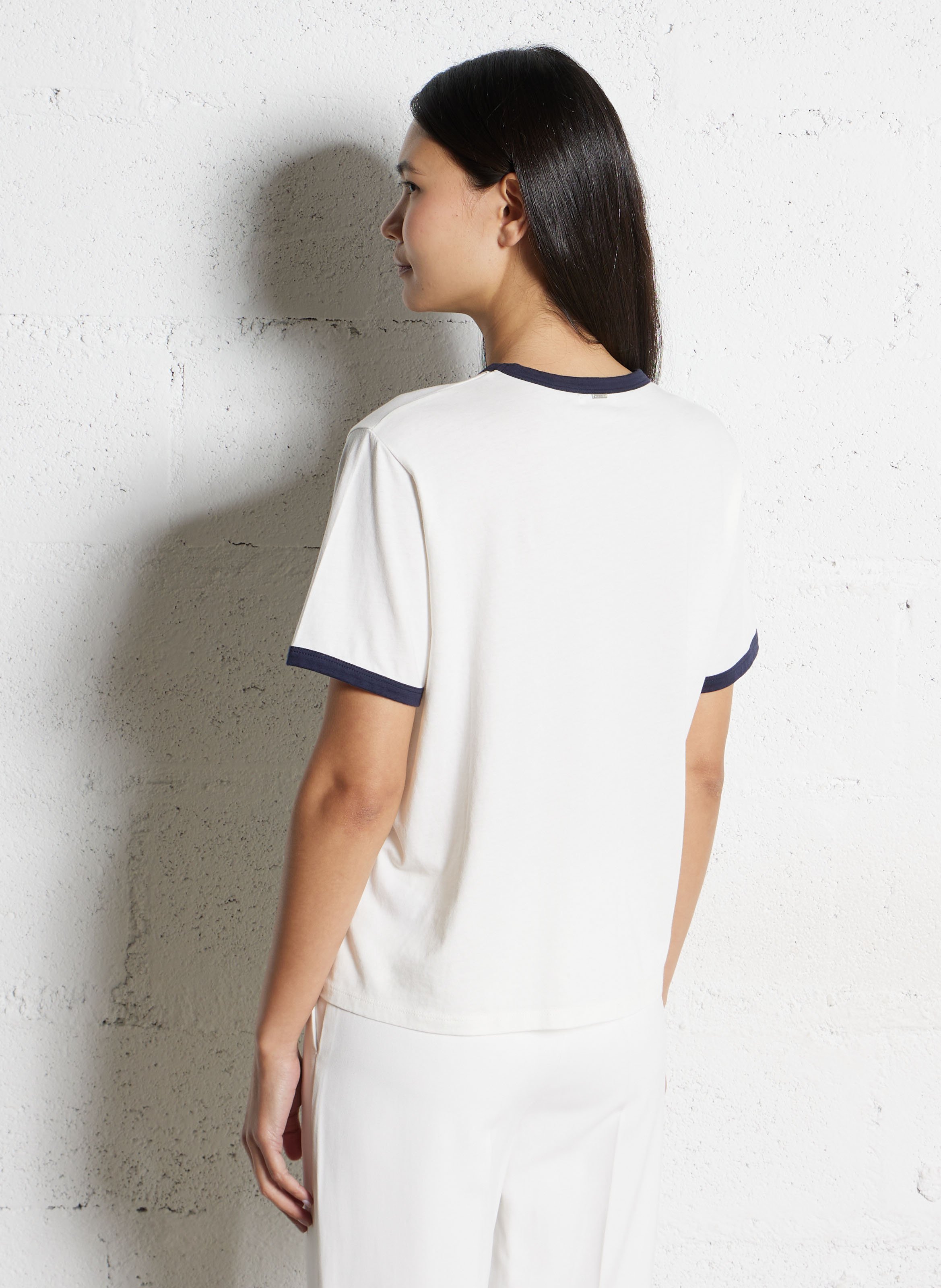 Tee-shirt droit col rond en coton IKKS Blanc