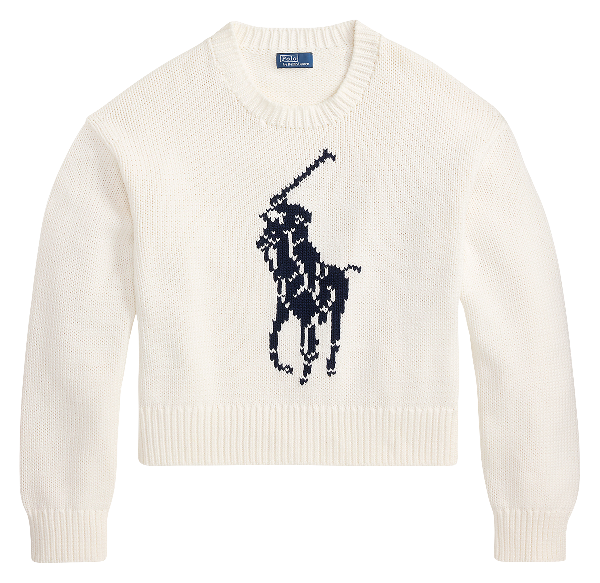 Straight fit round neck jacquard cotton sweater POLO RALPH LAUREN White