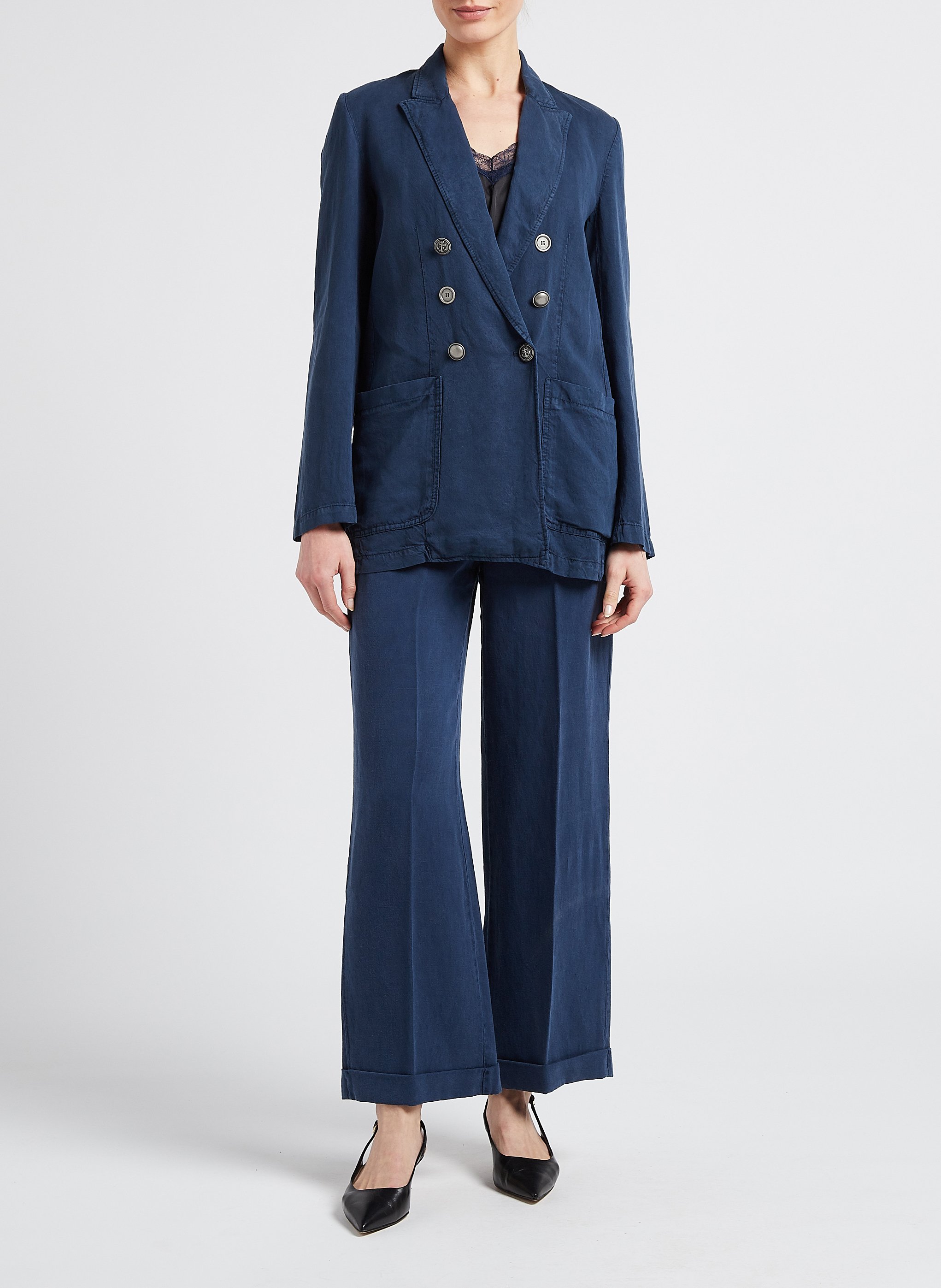 Pantalon droit en lyocell et lin MAX&Co. Bleu