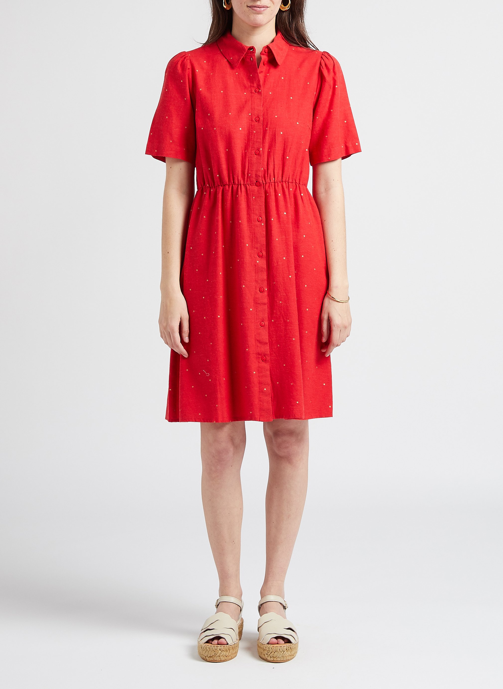 Short dot print dress with classic collar PIECES Red