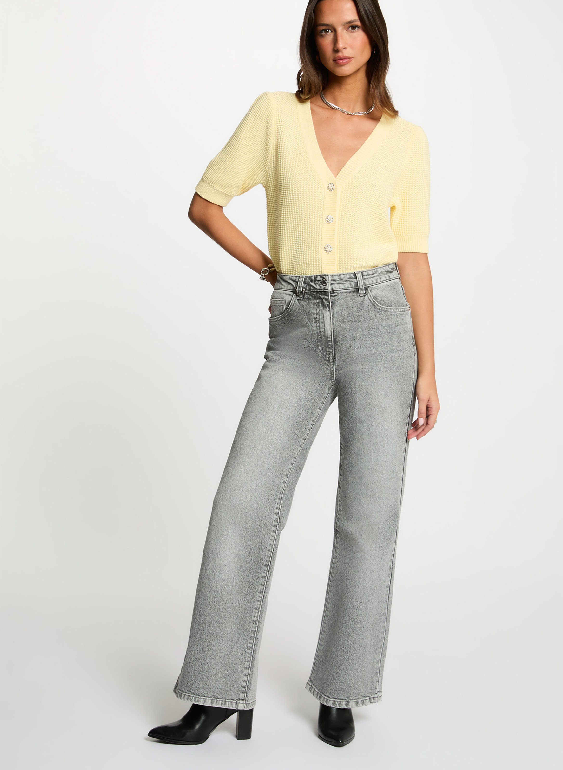 Cardigan met knoopsluiting in geribbelde breistof MORGAN Geel