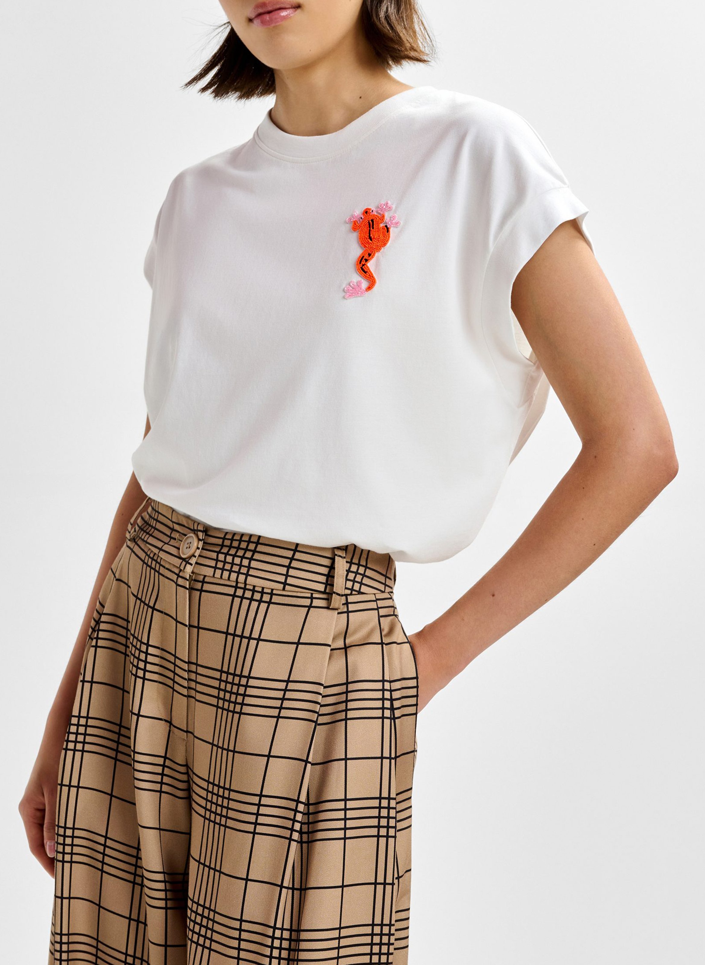 T-Shirt mit Perlen-Frosch ESSENTIEL ANTWERP Weiss