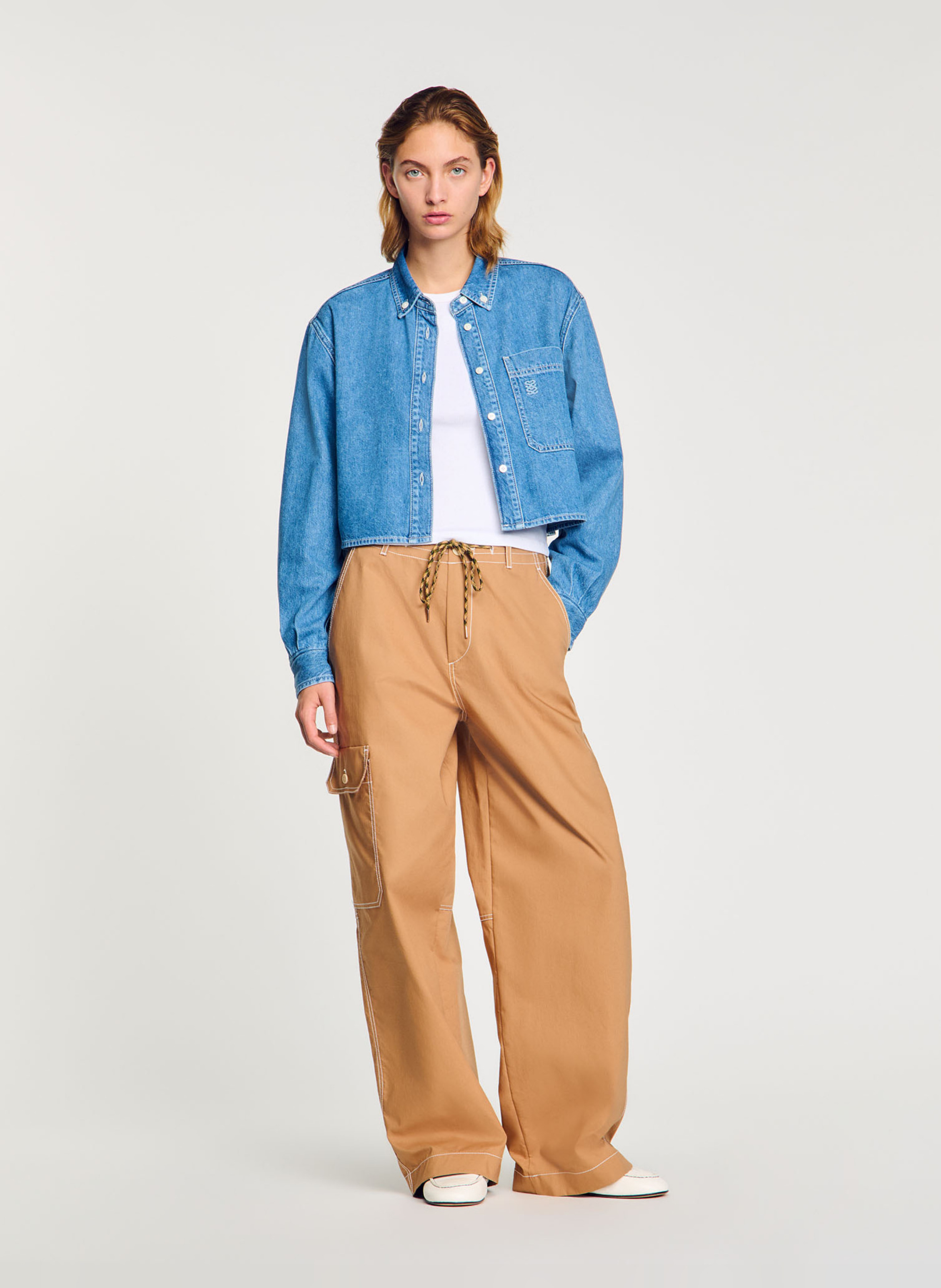 Short denim cotton shirt SANDRO Blue