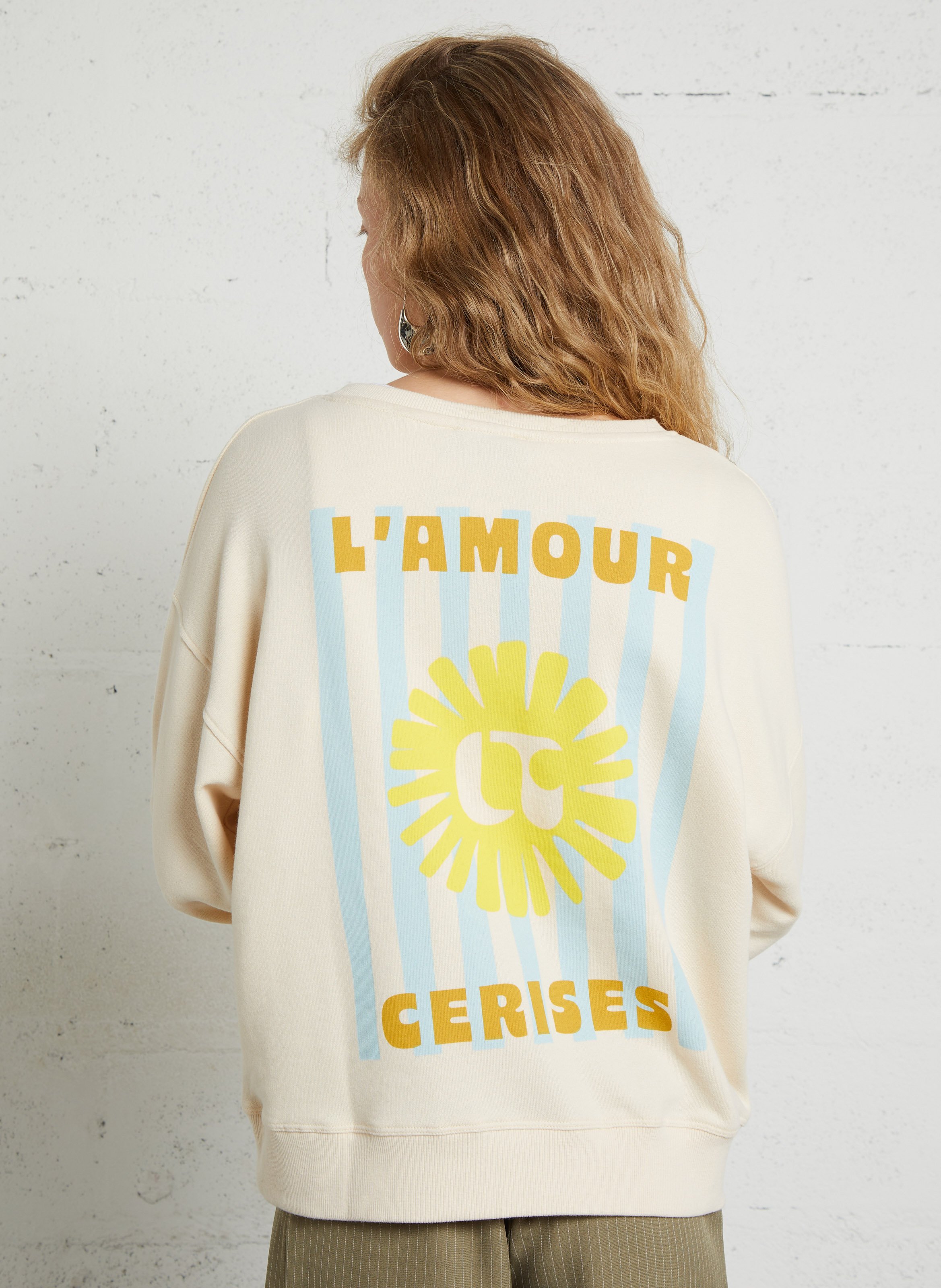 Oversized cotton-blend sweatshirt with round neck LE TEMPS DES CERISES Blue