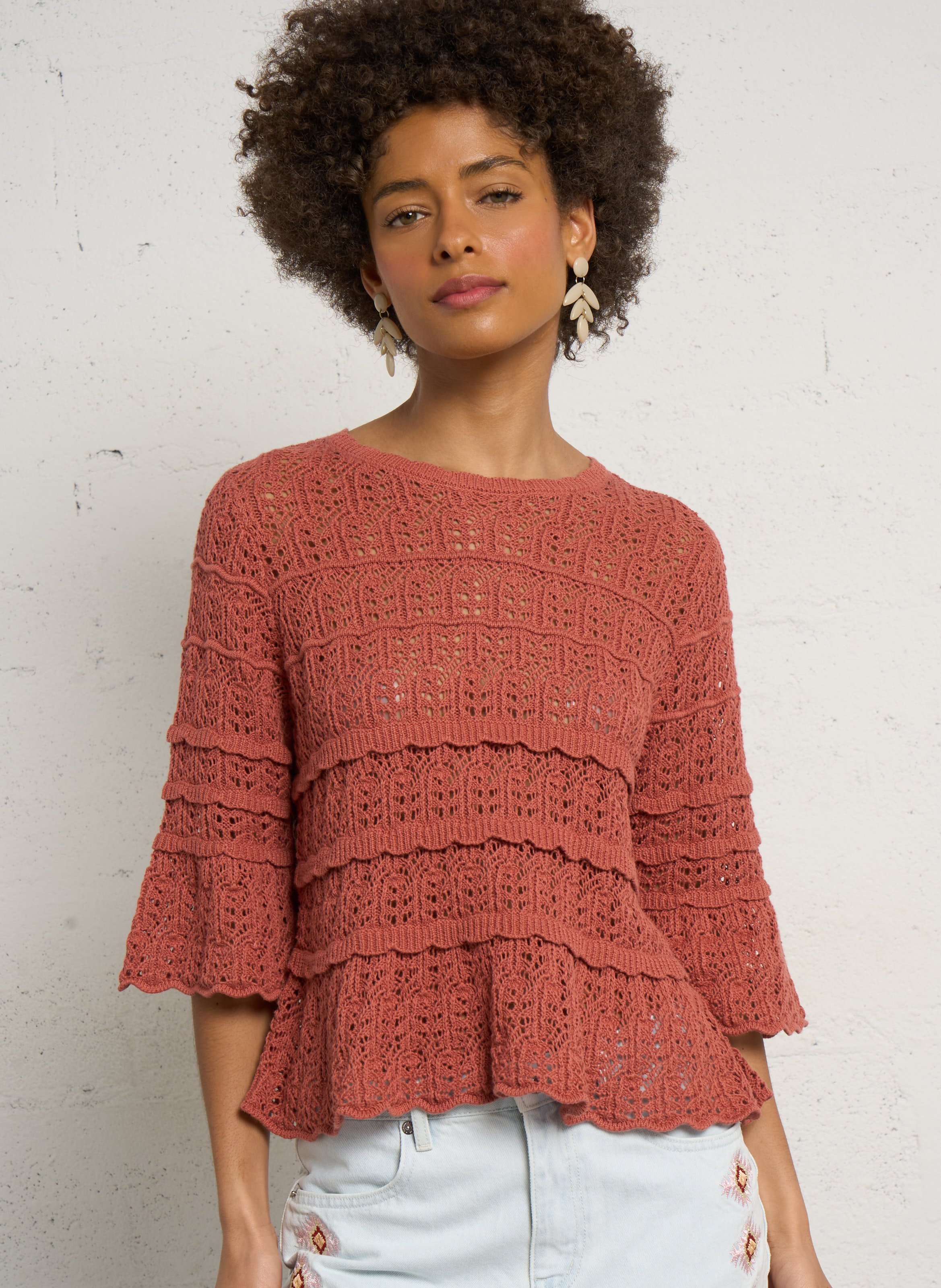 Kurzer weiter Baumwollpullover PETITE MENDIGOTE Beige