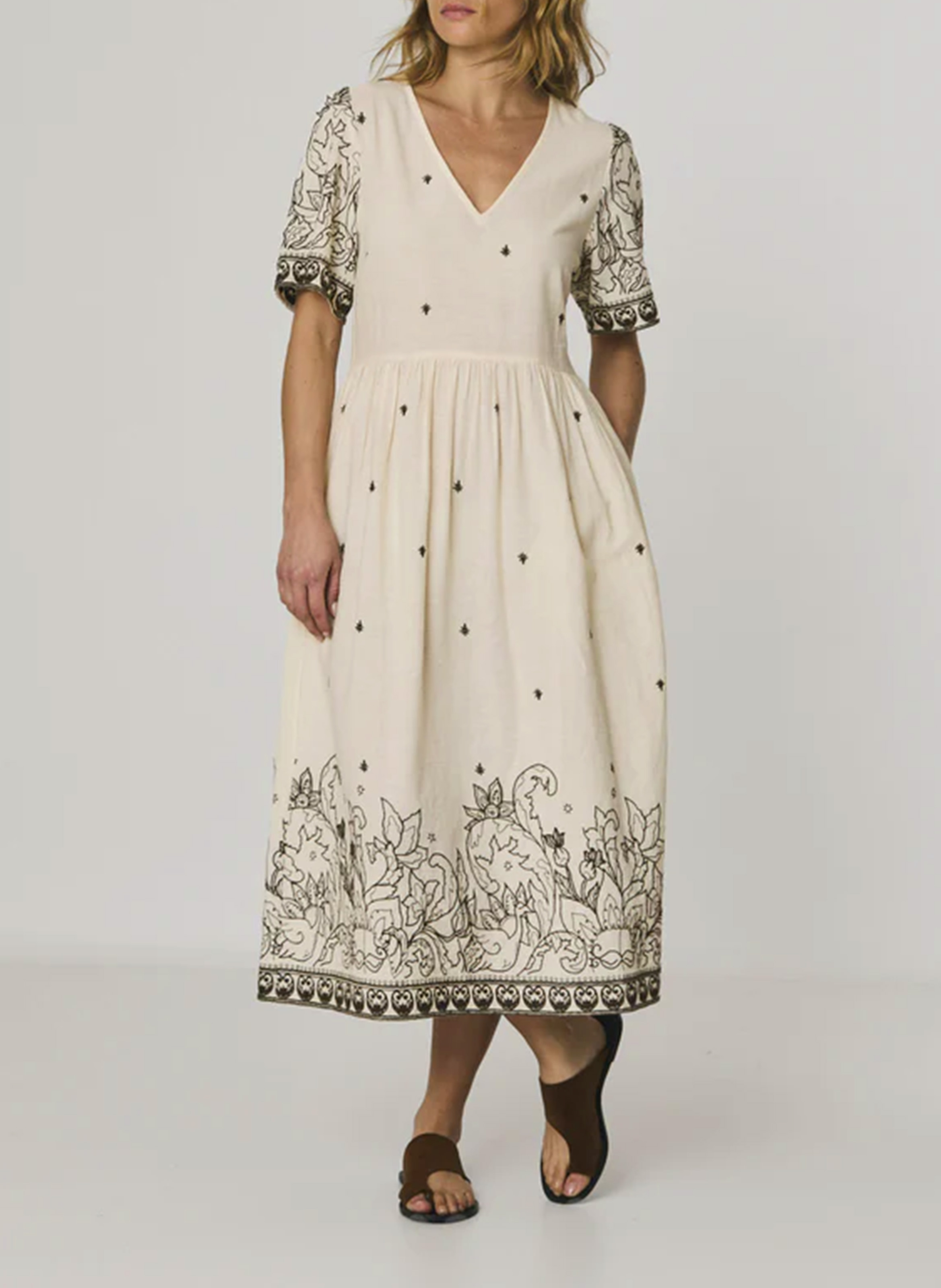 Robe midi col V en coton mélangé INDI & COLD