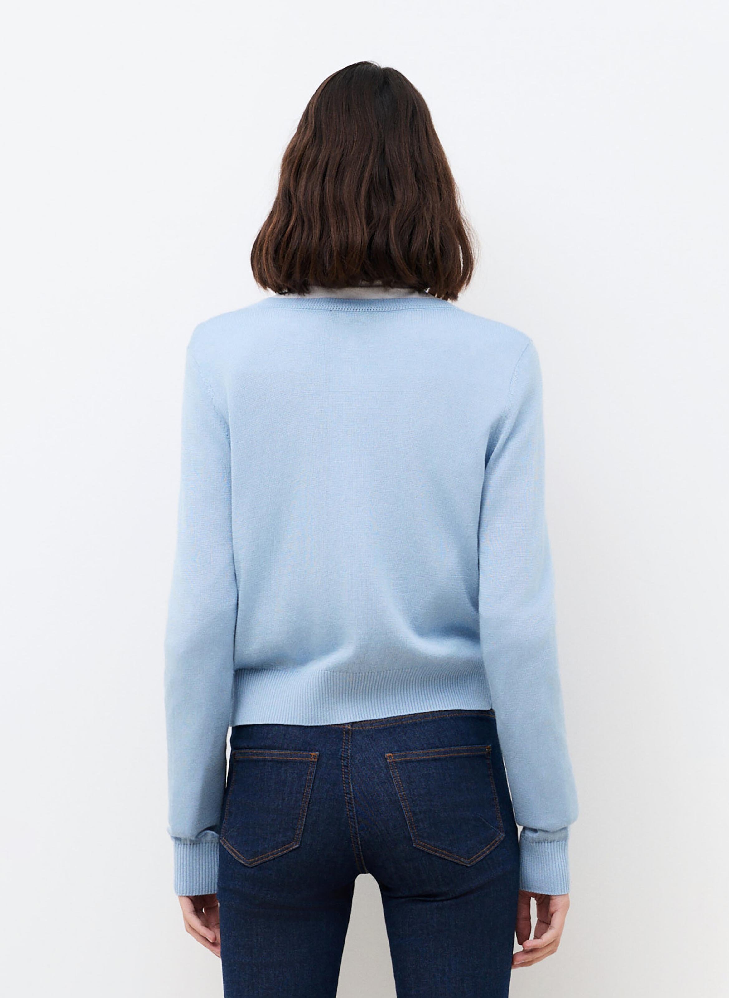 Cardigan col rond en coton mélangé CAROLL Bleu