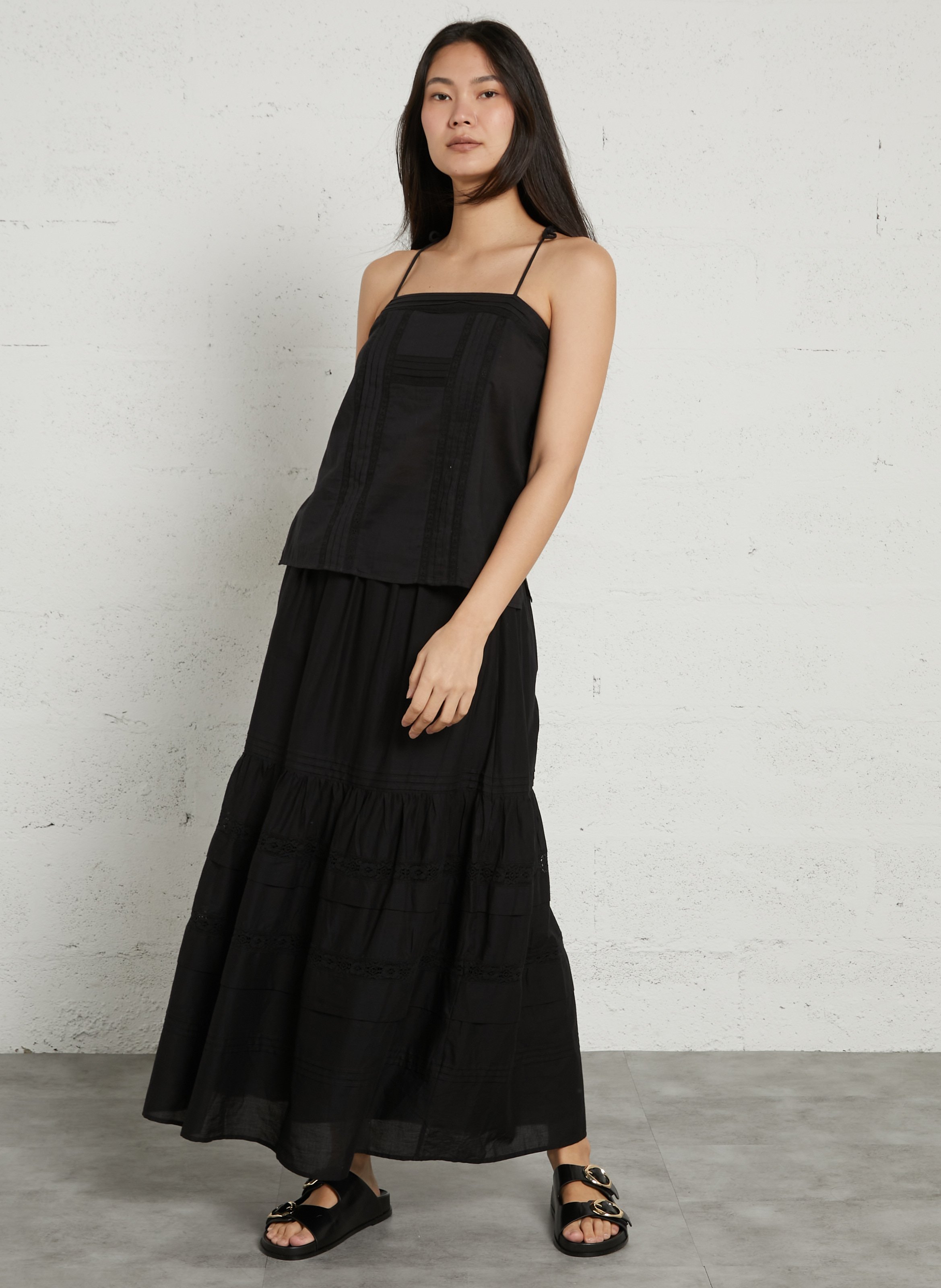 Jupe longue en coton DES PETITS HAUTS Noir