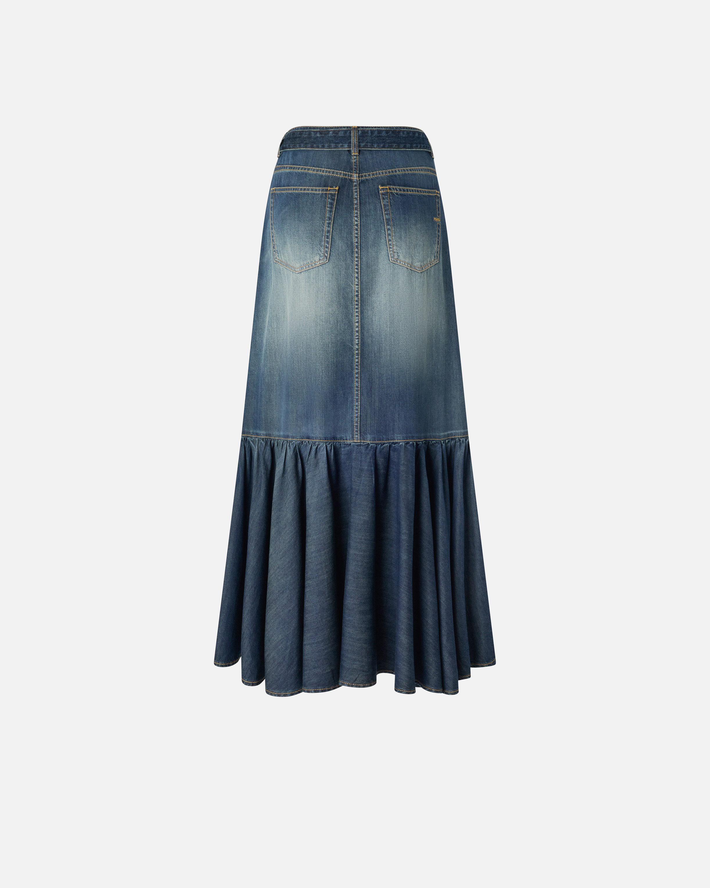 Flounced and belted long denim skirt PINKO Blue