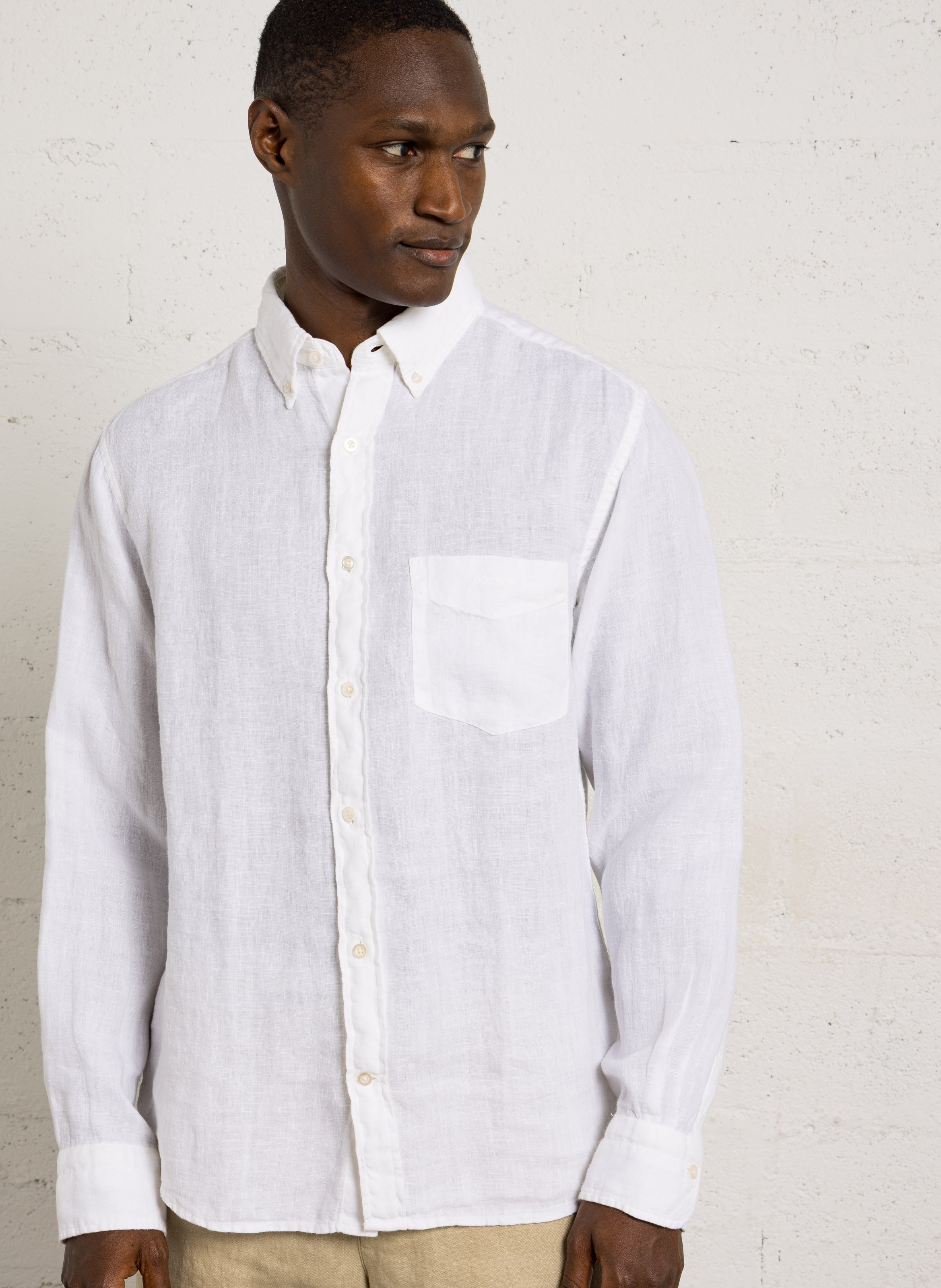 Chemise droite col classique en lin GANT Blanc
