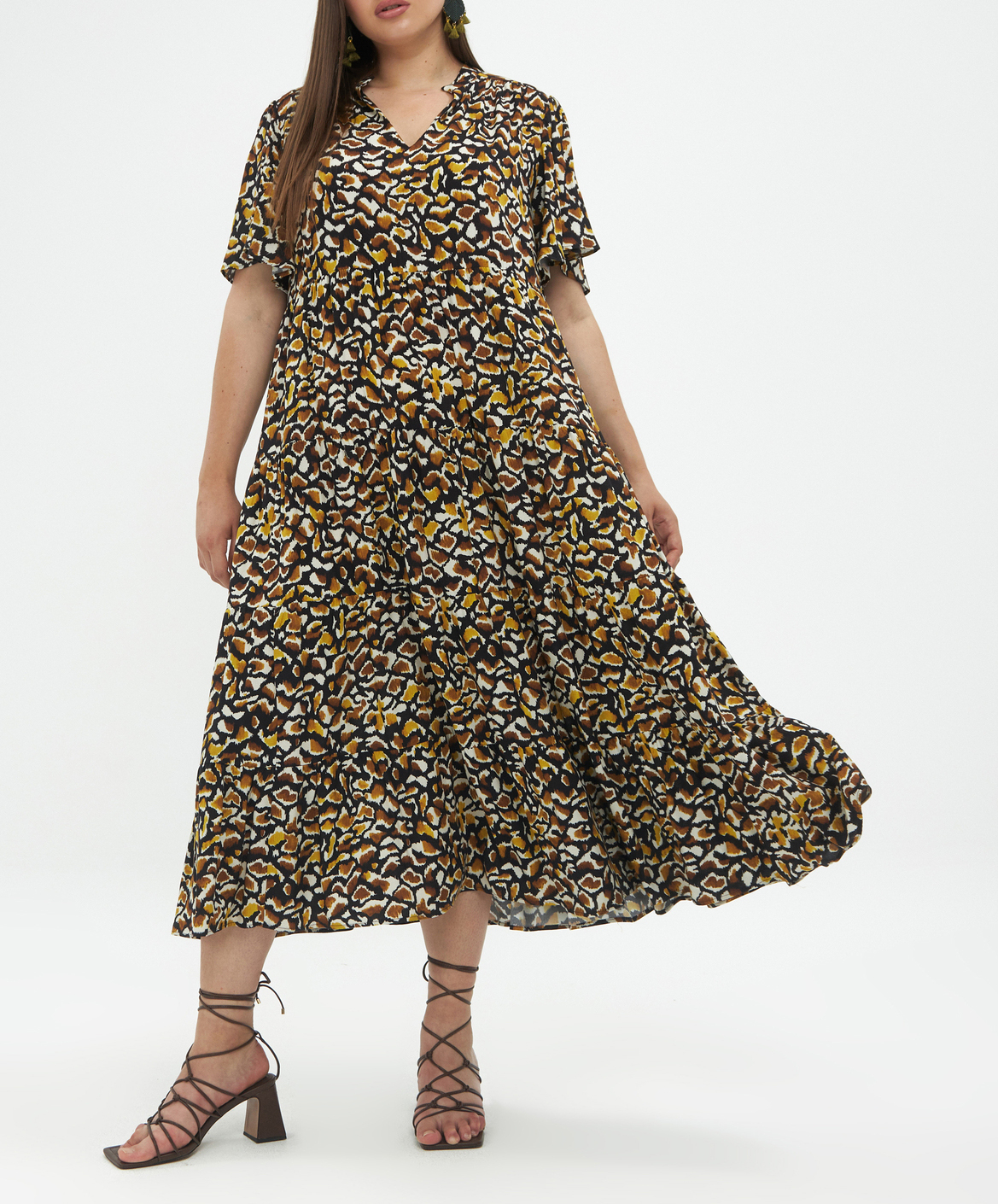 Long printed V-neck dress MAT FASHION Yellow