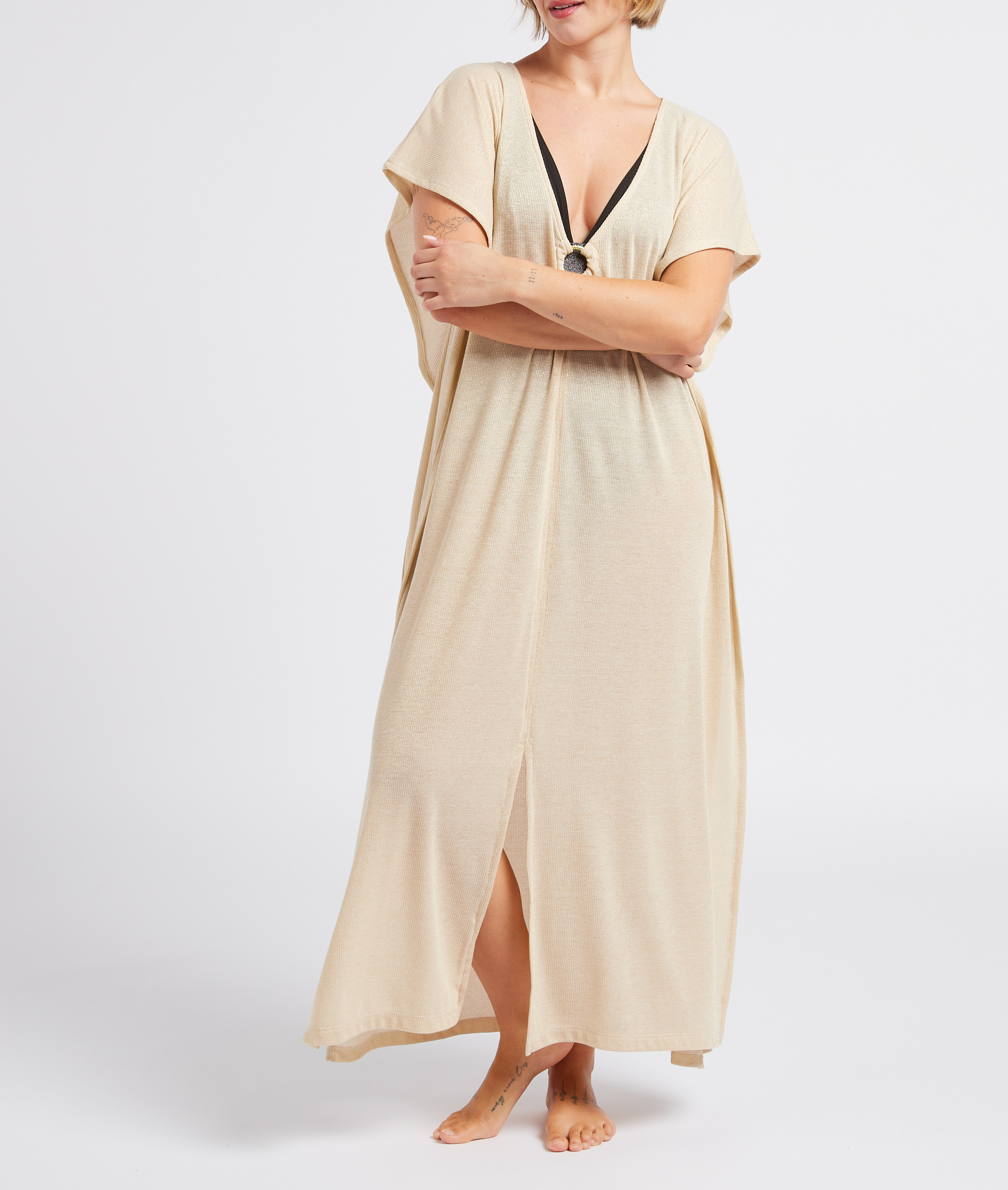 Strandtunika in Metallic-Optik LIVIA Beige