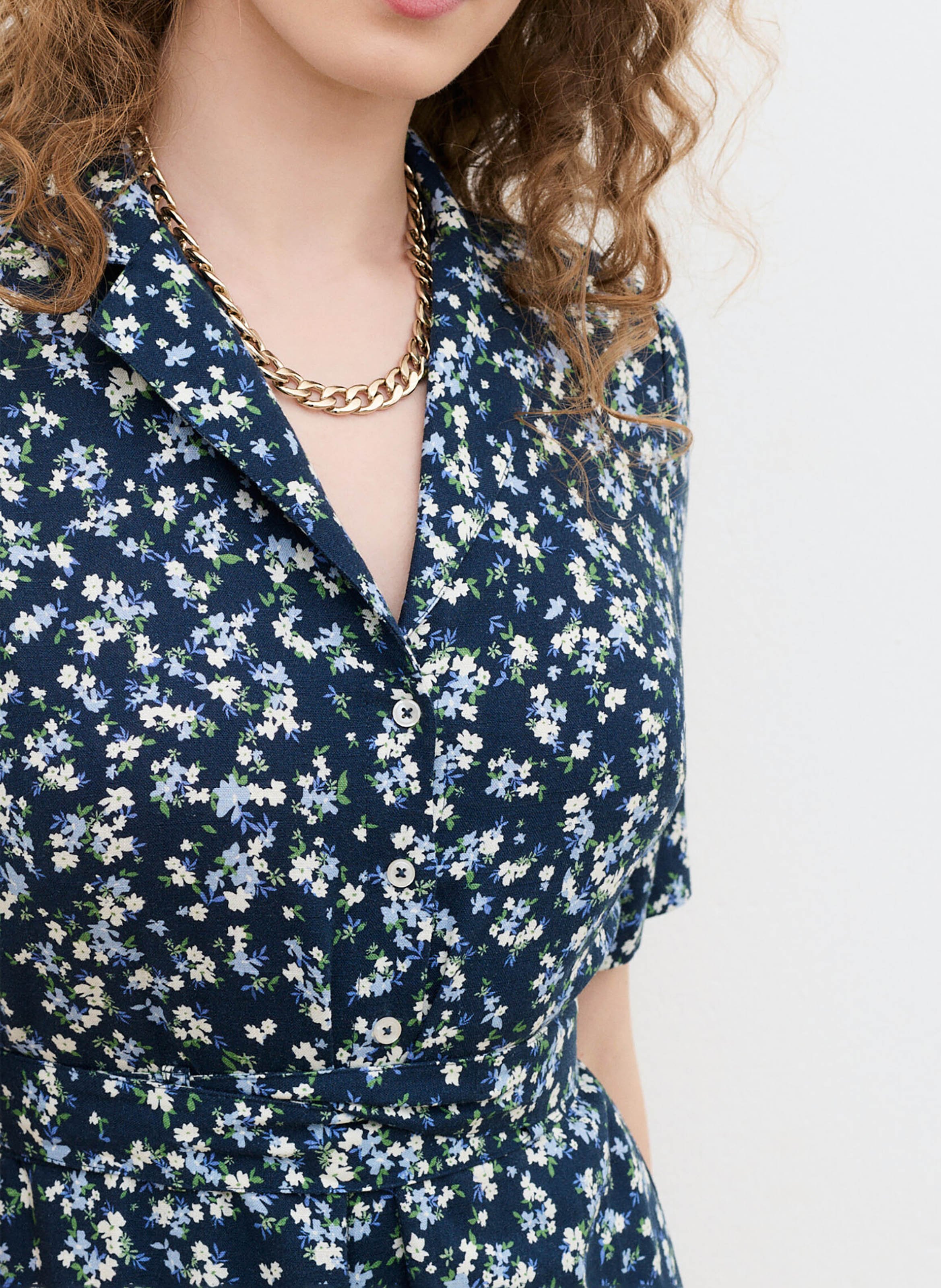 Robe midi ceinturée imprimée CAROLL Bleu