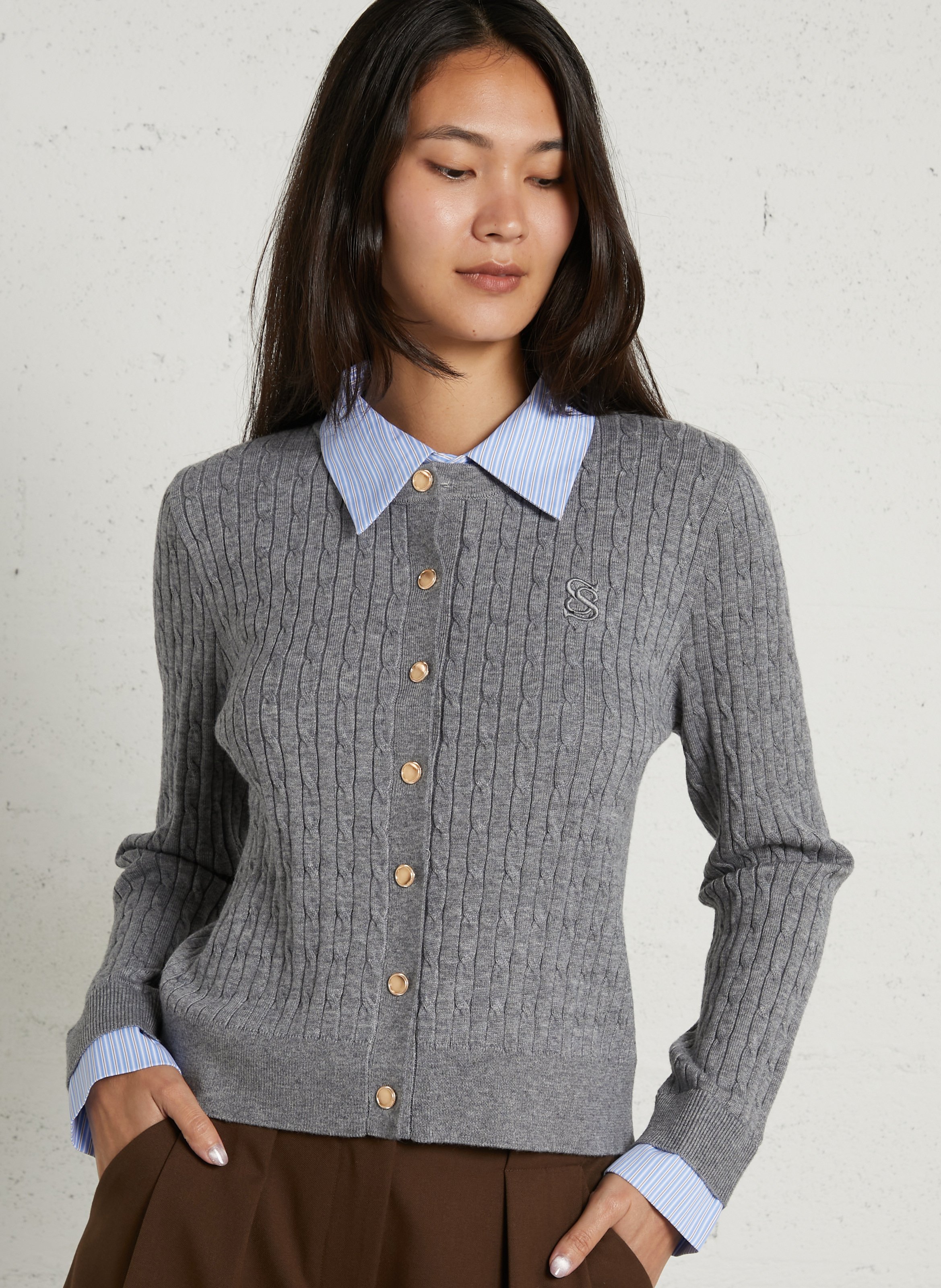 Cardigan with classic collar SUNCOO Grey