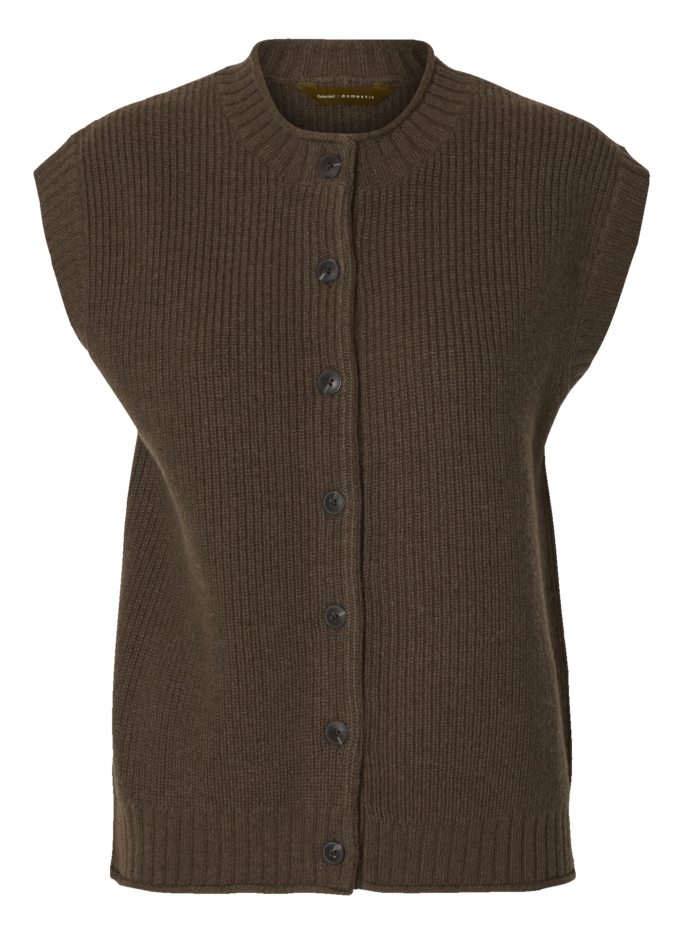 Gilet col rond en laine SELECTED Marron