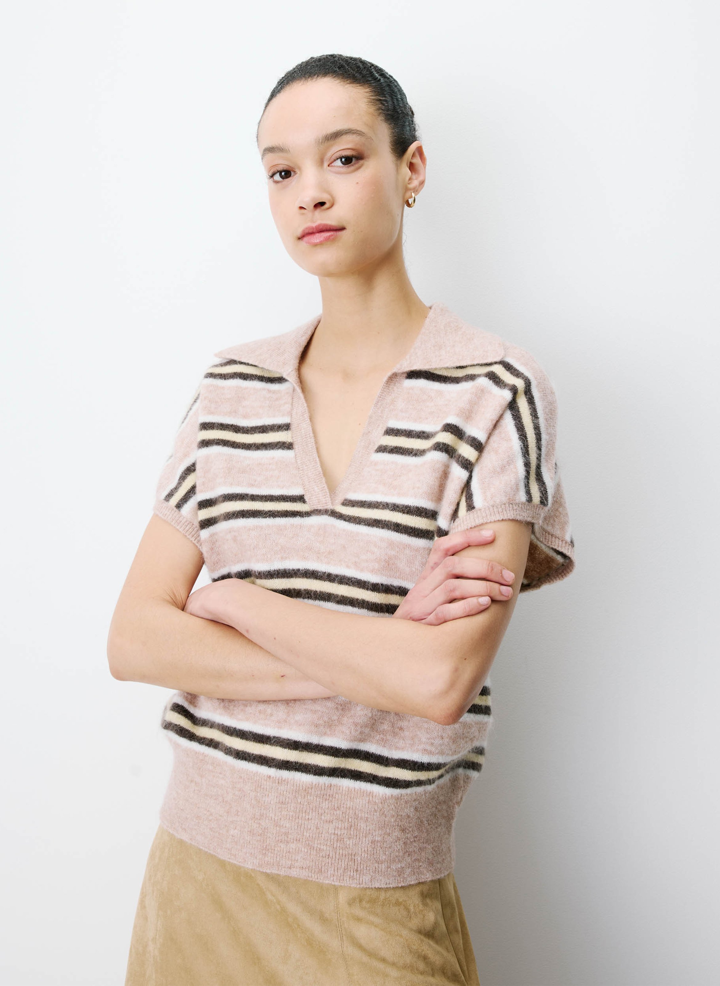 Pull col polo GRACE ET MILA Beige