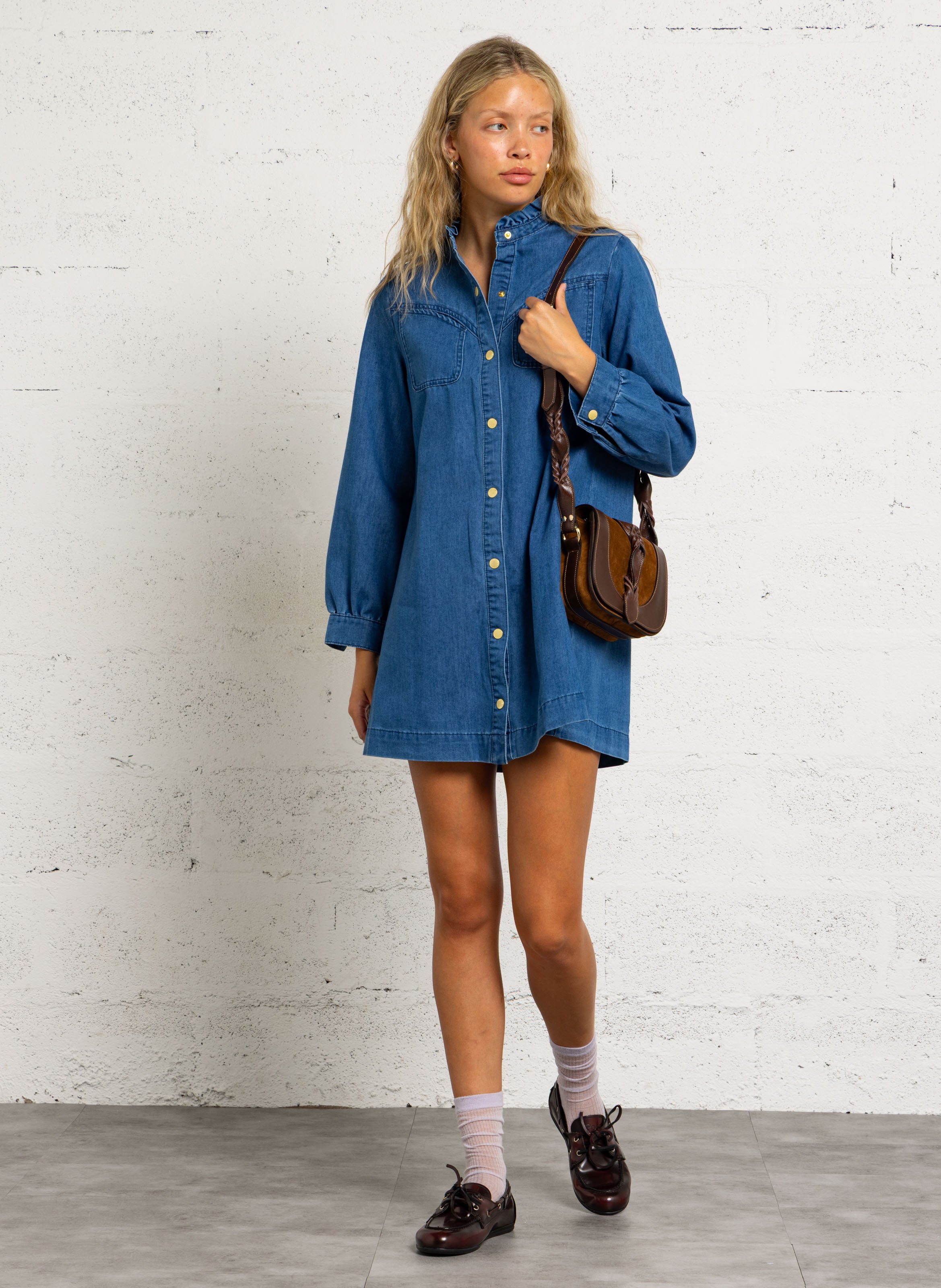 Short cotton-blend dress with classic collar LA PETITE ETOILE Blue