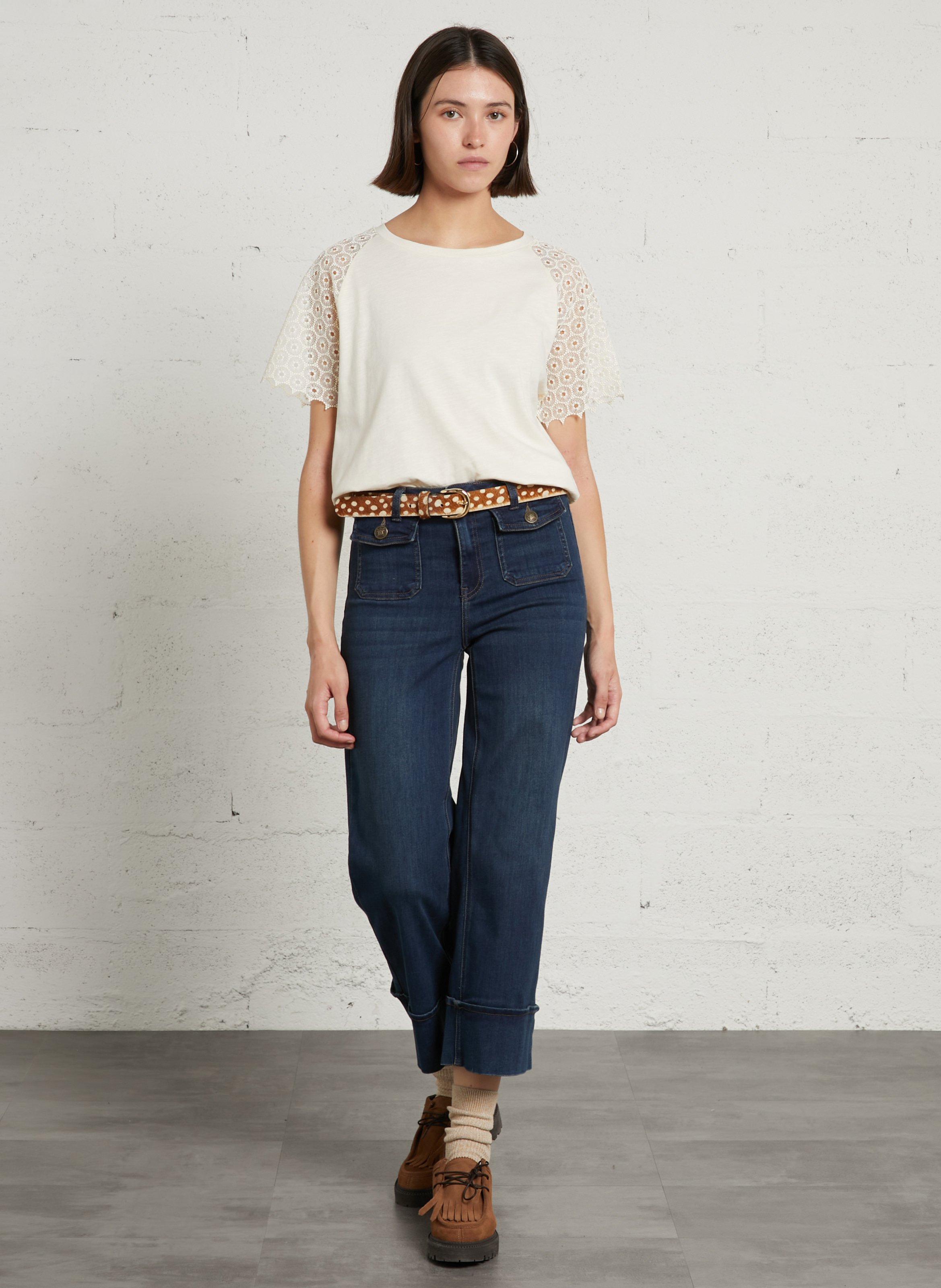 Round neck cotton top MAISON 123 Beige